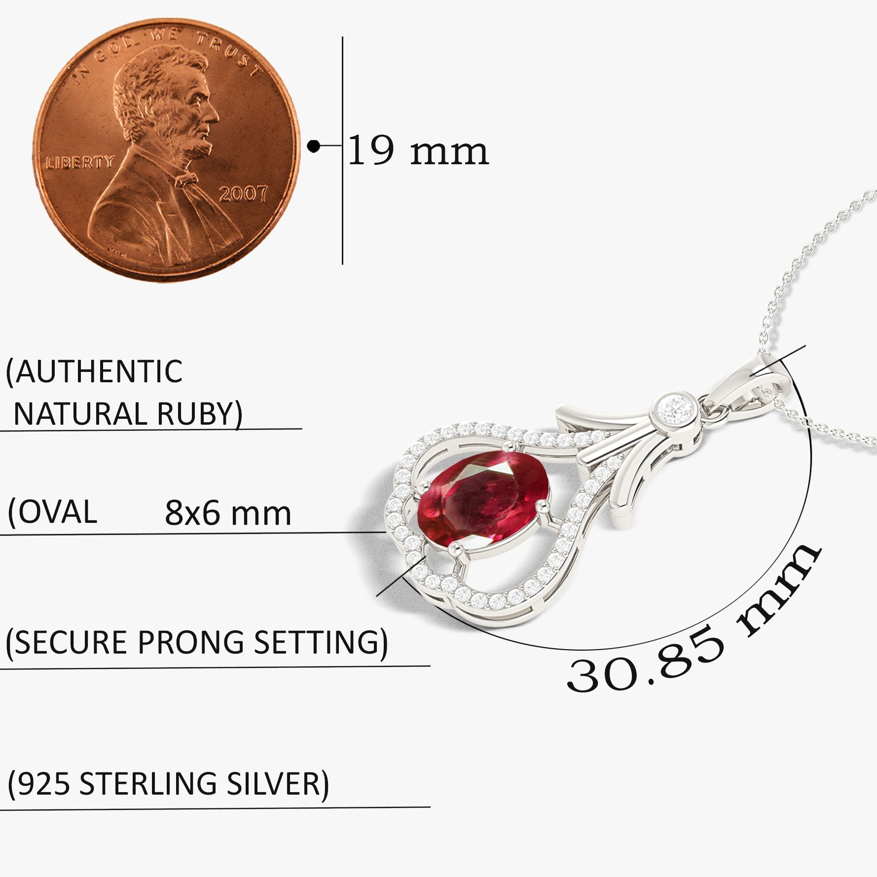 Designer Tear Drop Style Chain Pendant Necklace Natural Ruby in Silver - Goodstone Jewels