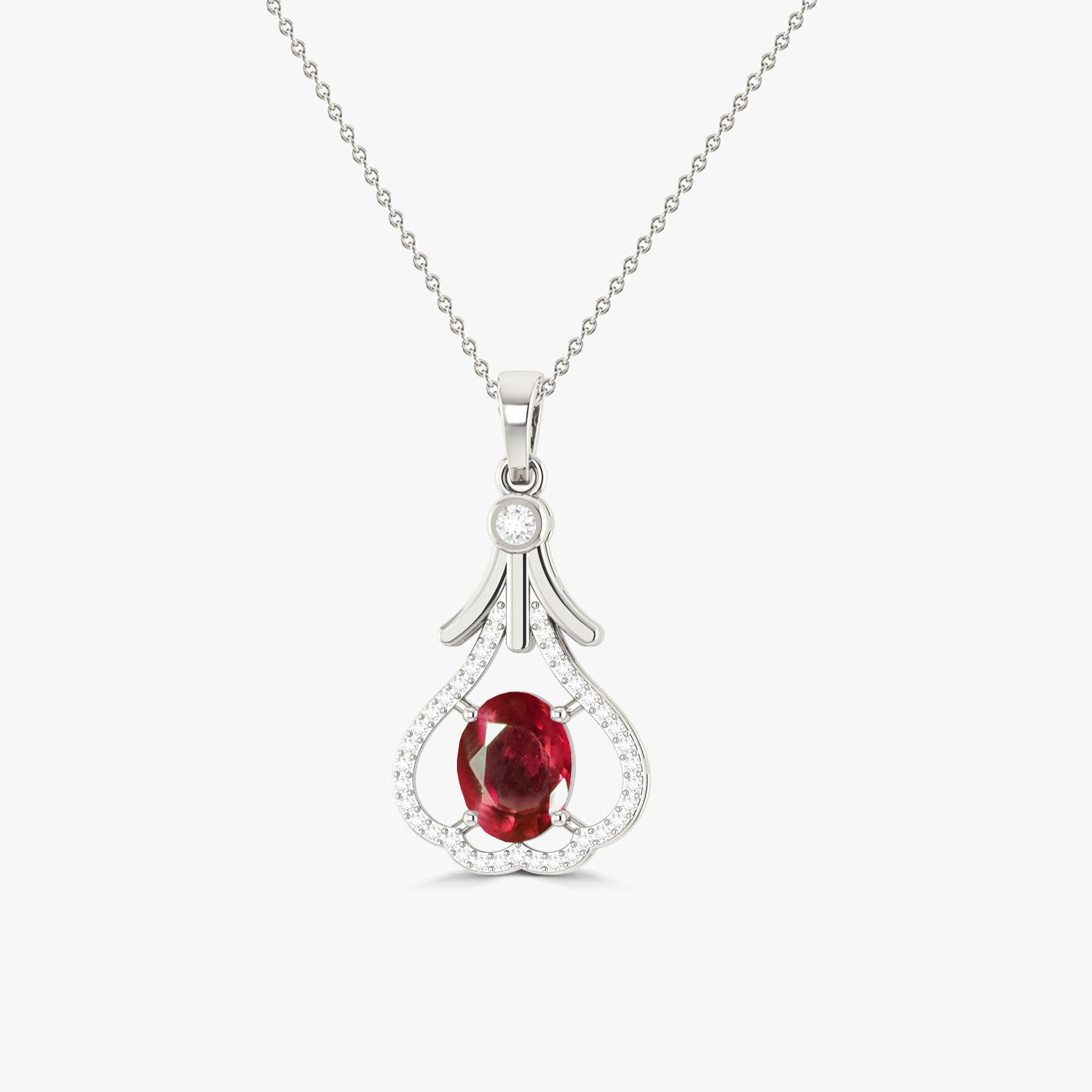 Designer Tear Drop Style Chain Pendant Necklace Natural Ruby in Silver - Goodstone Jewels