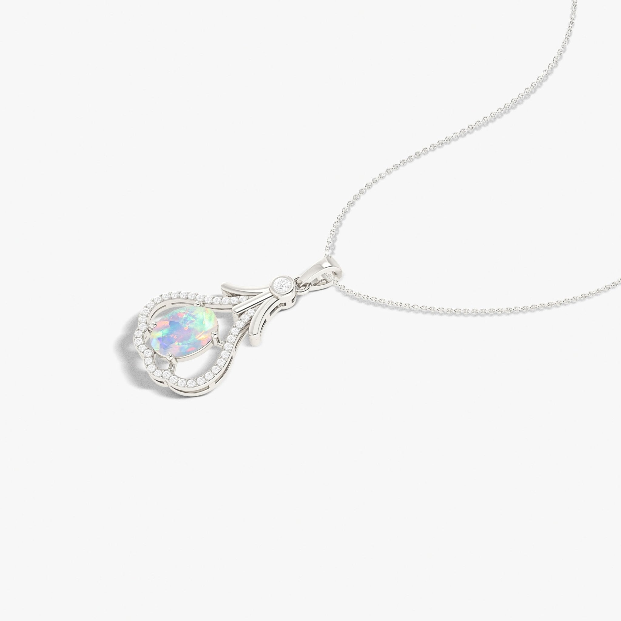 Designer Tear Drop Style Chain Pendant Necklace Natural White Opal in Silver - Goodstone Jewels