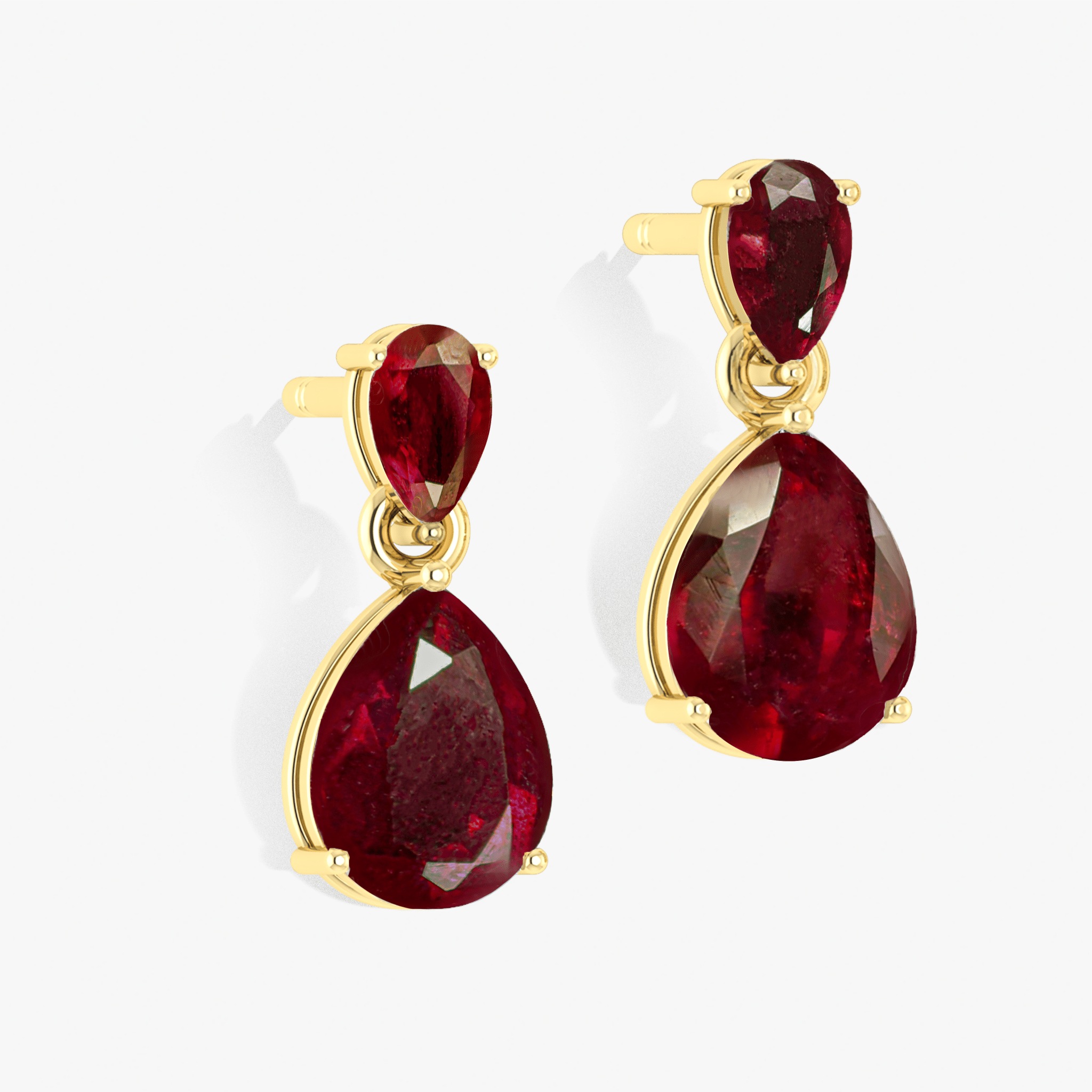 Dual Red Ruby Pear Drop Stud Earrings - Goodstone Jewels