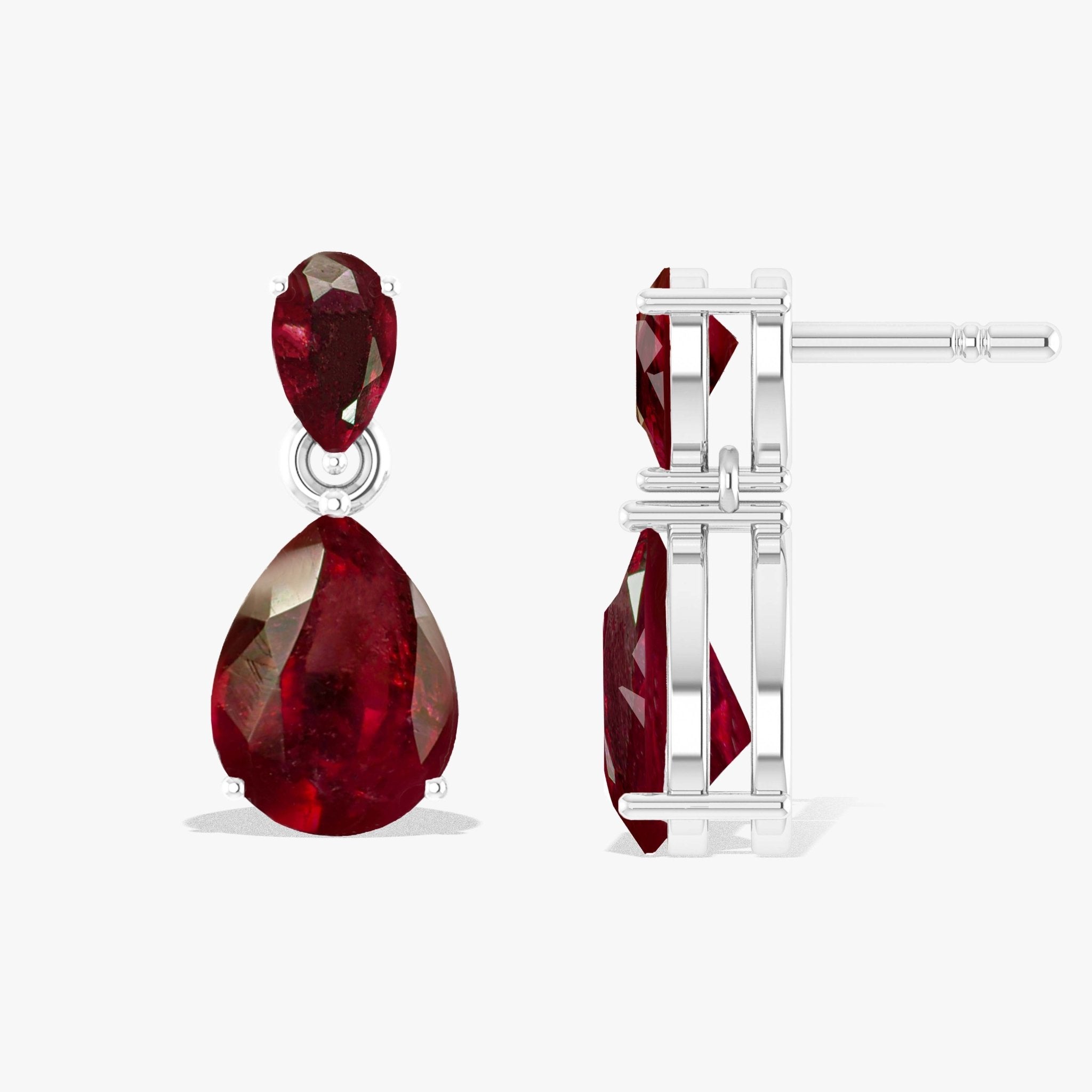 Dual Red Ruby Pear Drop Stud Earrings - Goodstone Jewels