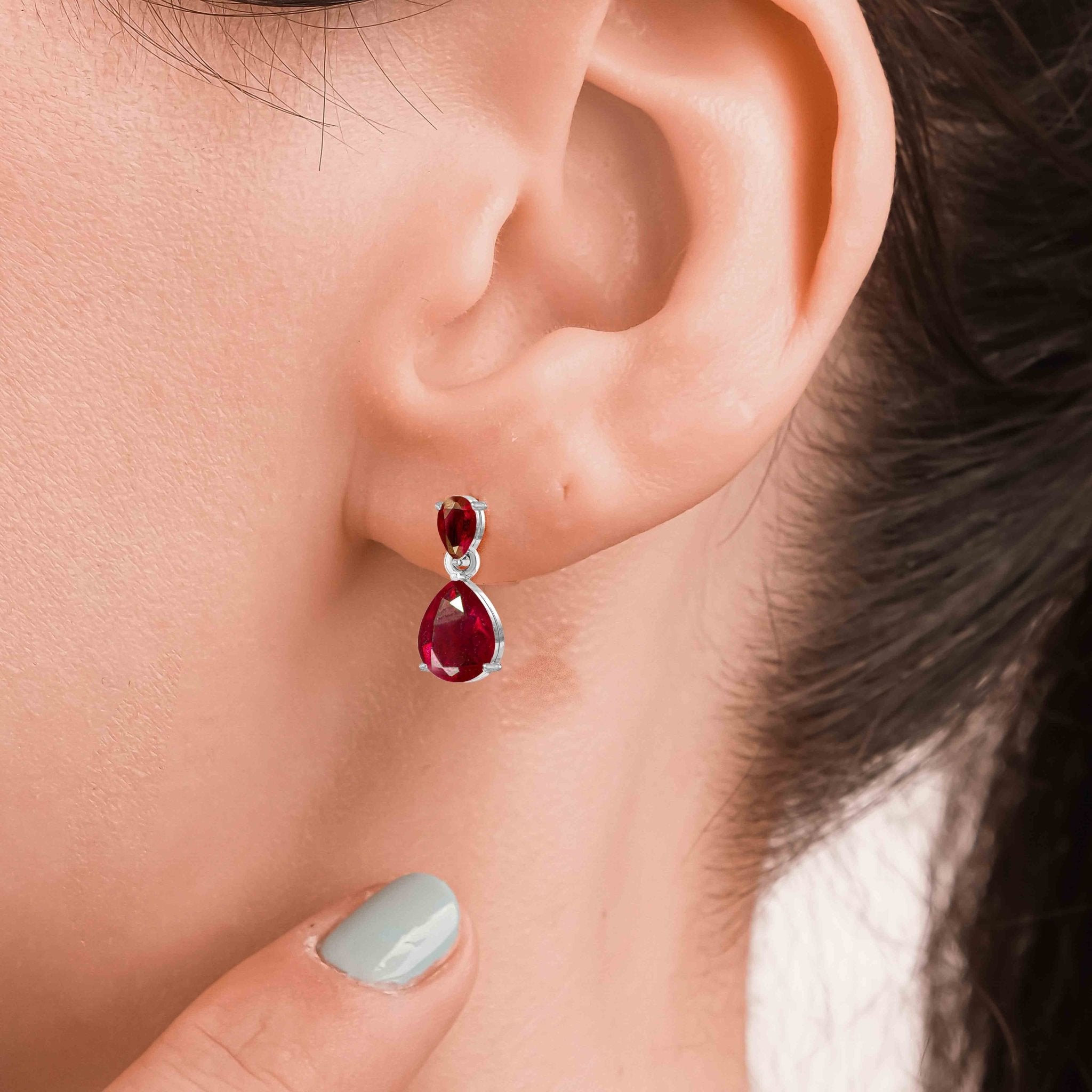 Dual Red Ruby Pear Drop Stud Earrings - Goodstone Jewels