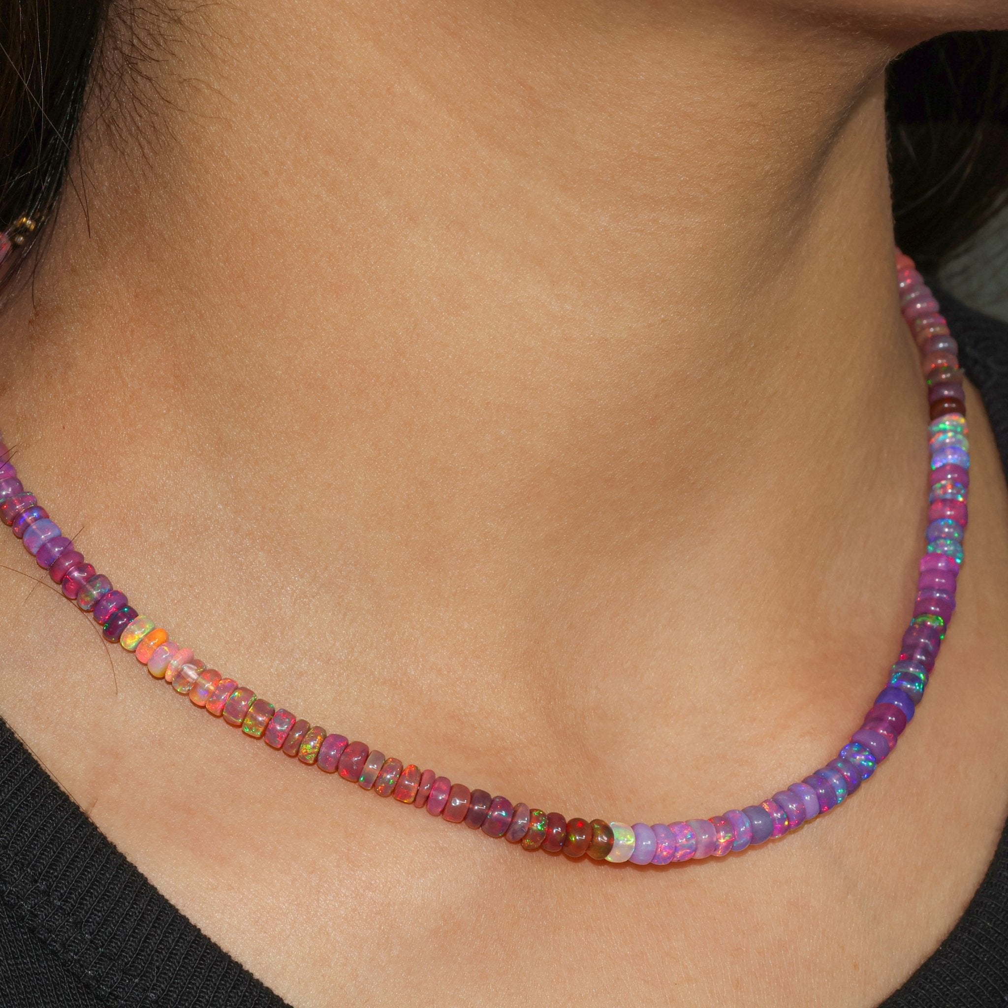 Dual Shaded Tone Smooth Beaded Necklace Natural Purple Opal - Goodstone Jewels