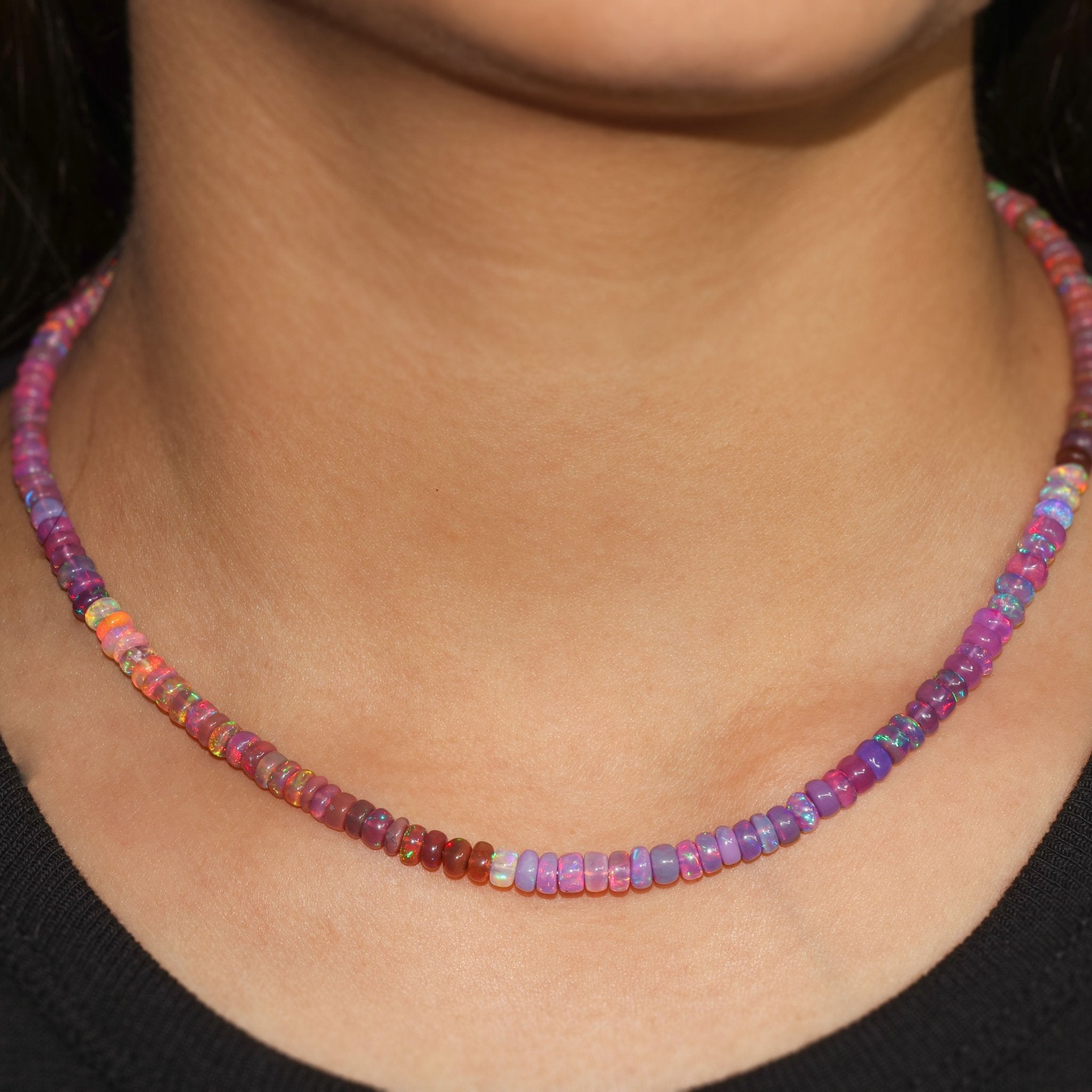 Dual Shaded Tone Smooth Beaded Necklace Natural Purple Opal - Goodstone Jewels