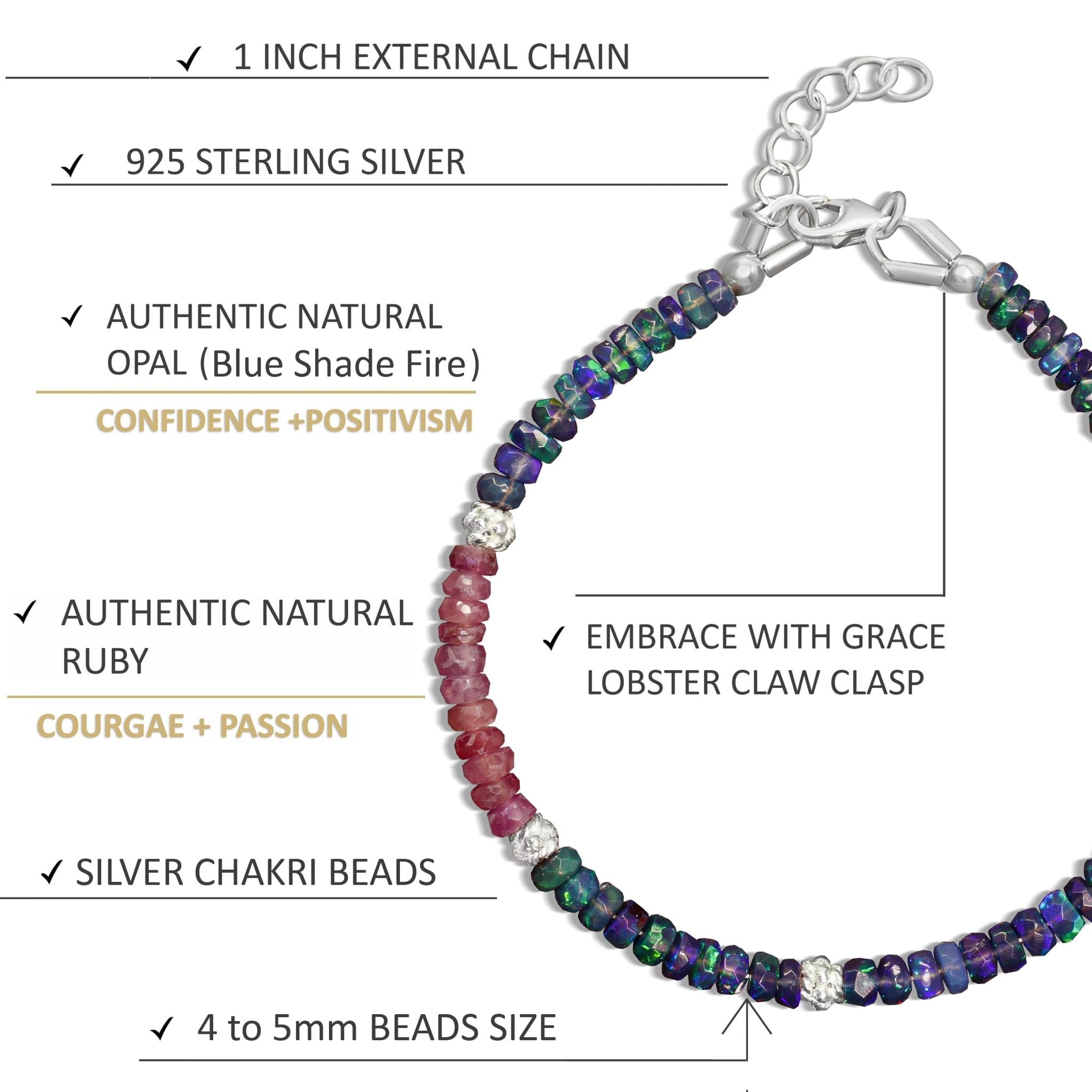 Dual Stone Faceted Separator Natural Black Opal & Ruby Bracelet - Goodstone Jewels
