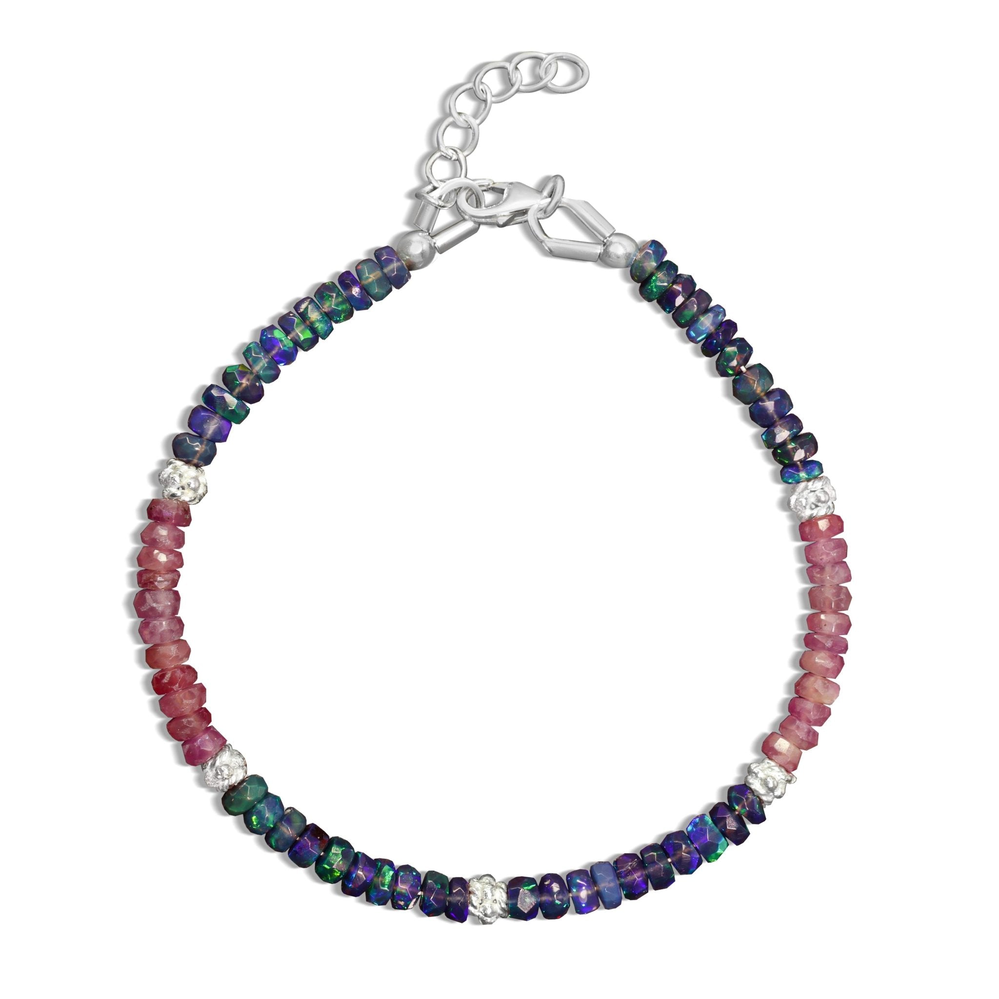 Dual Stone Faceted Separator Natural Black Opal & Ruby Bracelet - Goodstone Jewels
