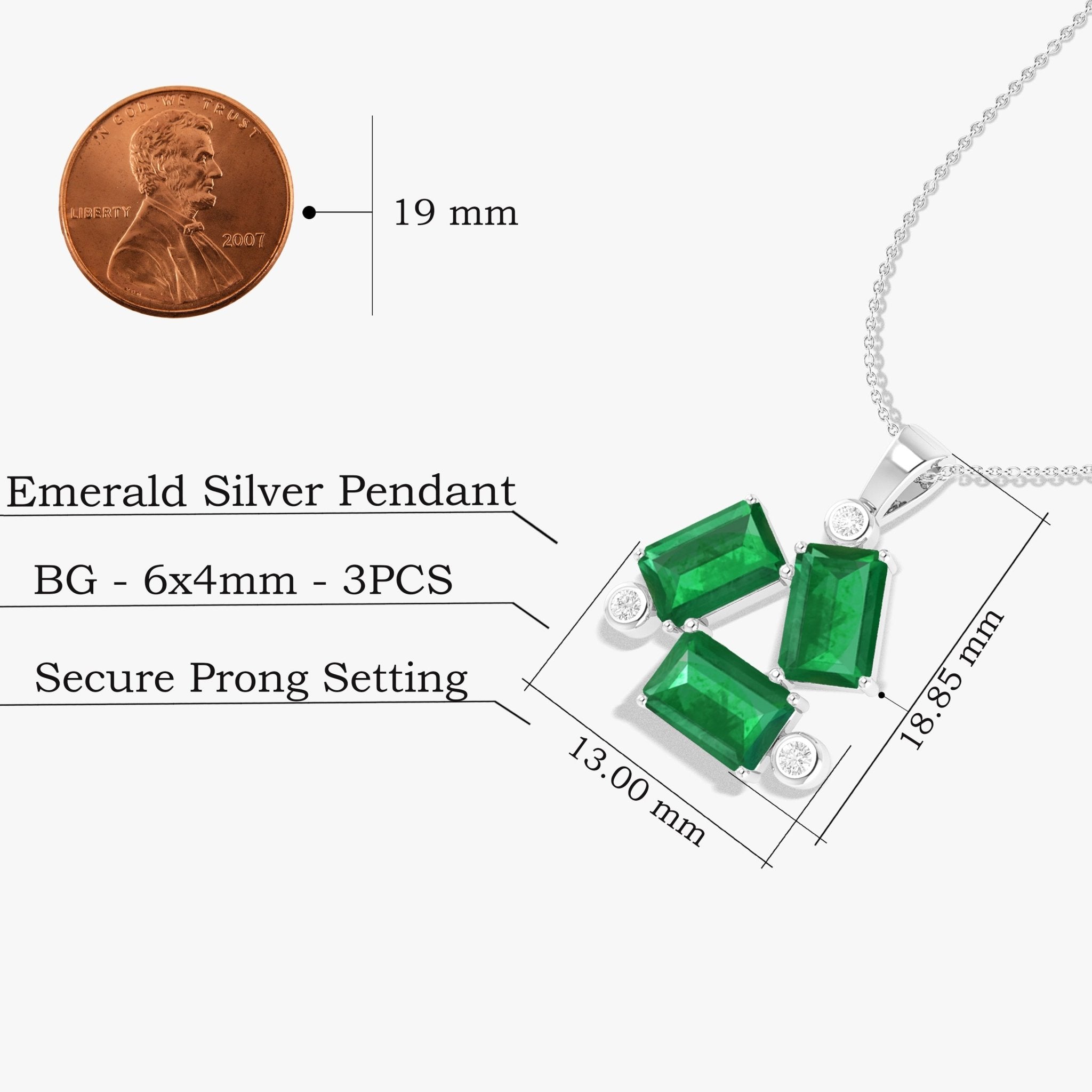 Emerald Baguette Gemstone Charm Pendant - Goodstone Jewels