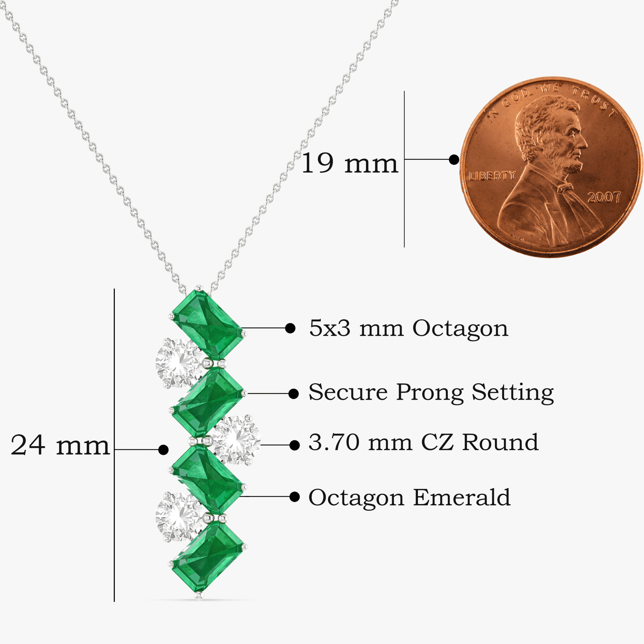 Emerald Baguette Gemstone Pendant Necklace - Goodstone Jewels