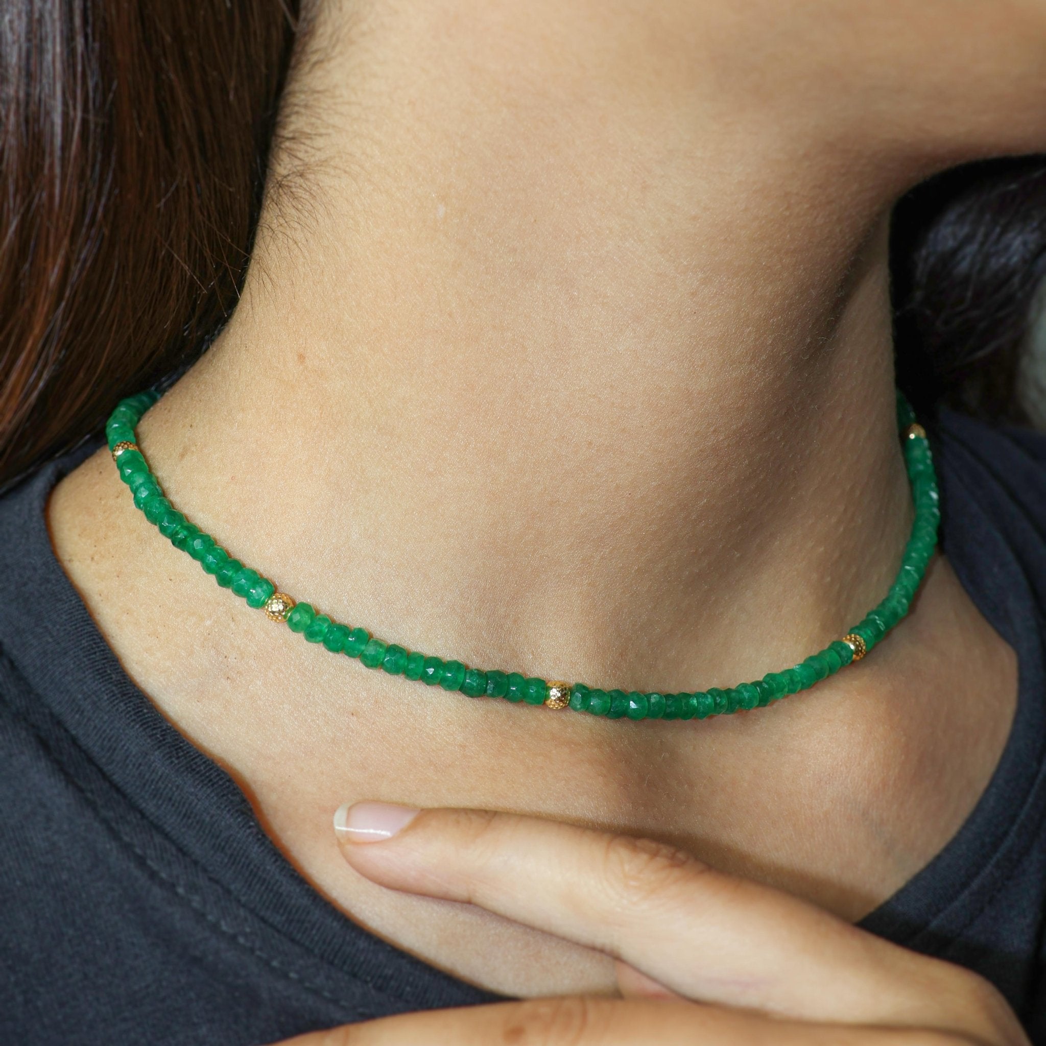 Emerald Circular Golden Beads Necklace for Women - Goodstone Jewels