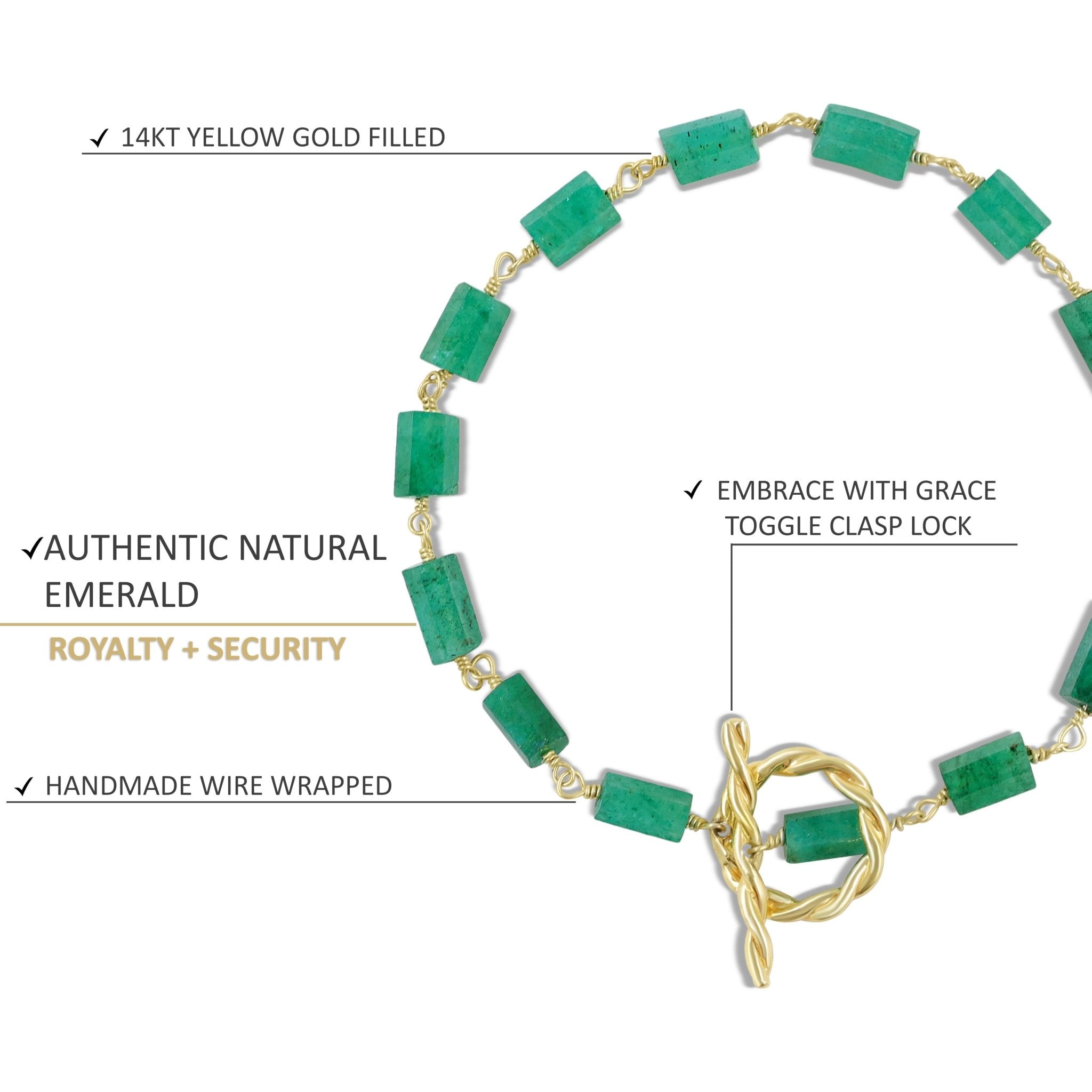 Emerald Designer Pencil Bracelet With Toggle Clasp - Goodstone Jewels