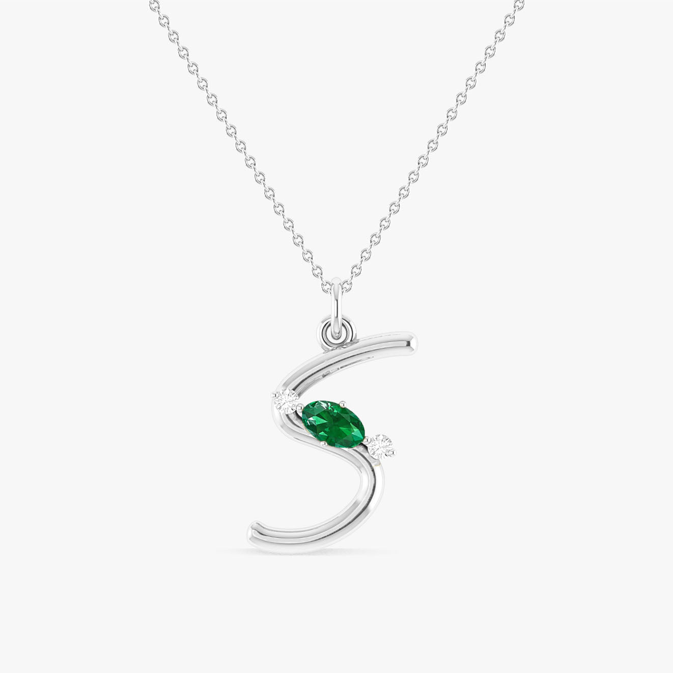 Emerald Gemstone Capital "S" Initial Necklace - Goodstone Jewels