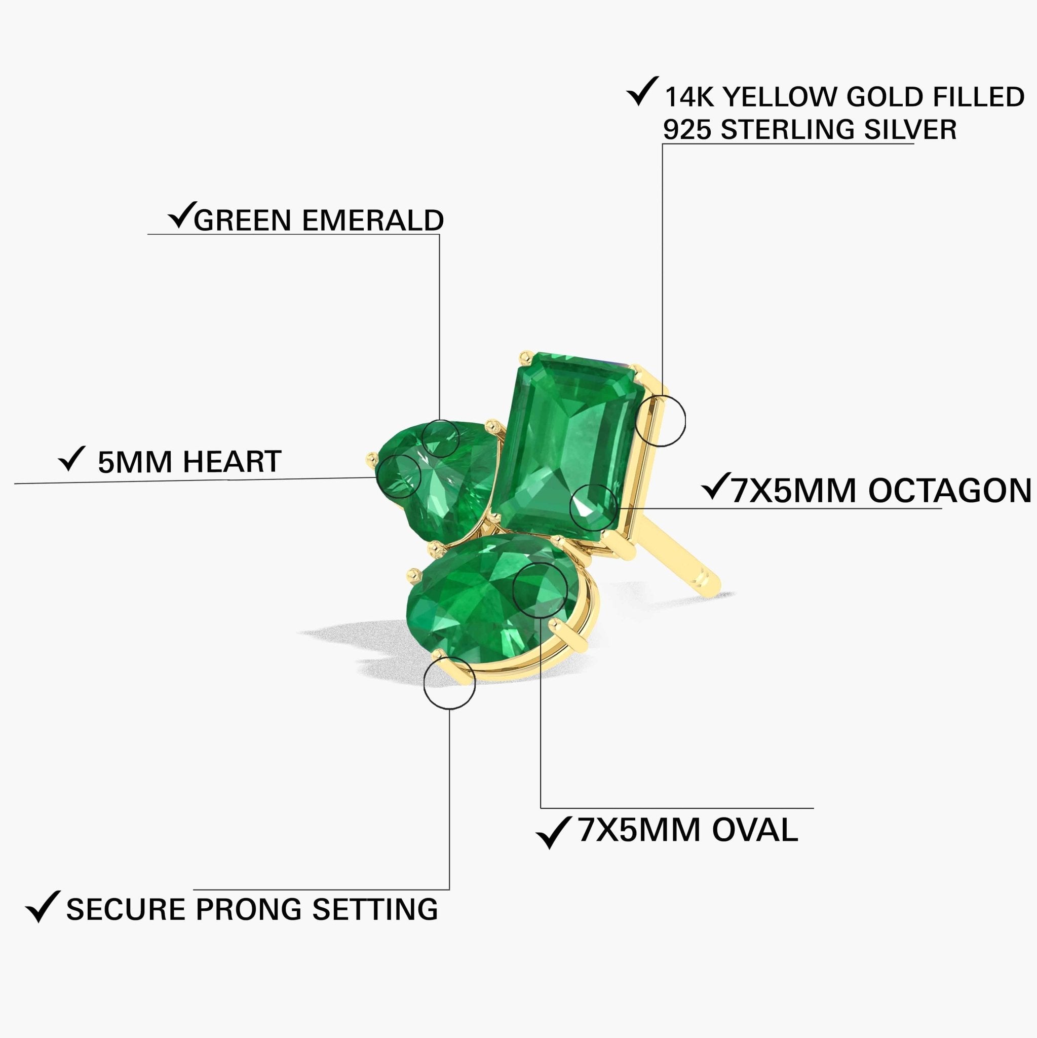 Emerald Multi Shape Stone Stud Earring - Goodstone Jewels