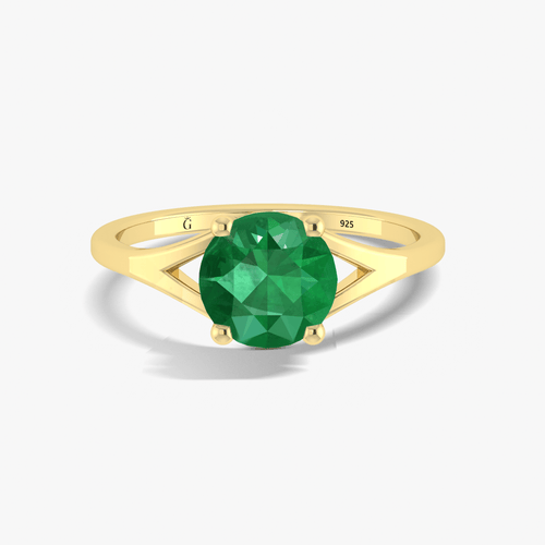 Emerald Round Faceted Gemstone Statement Ring