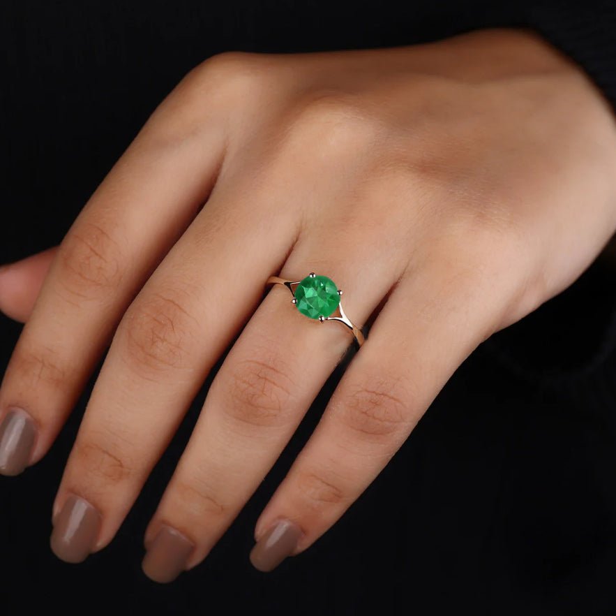 Emerald Round Faceted Gemstone Statement Ring - Goodstone Jewels