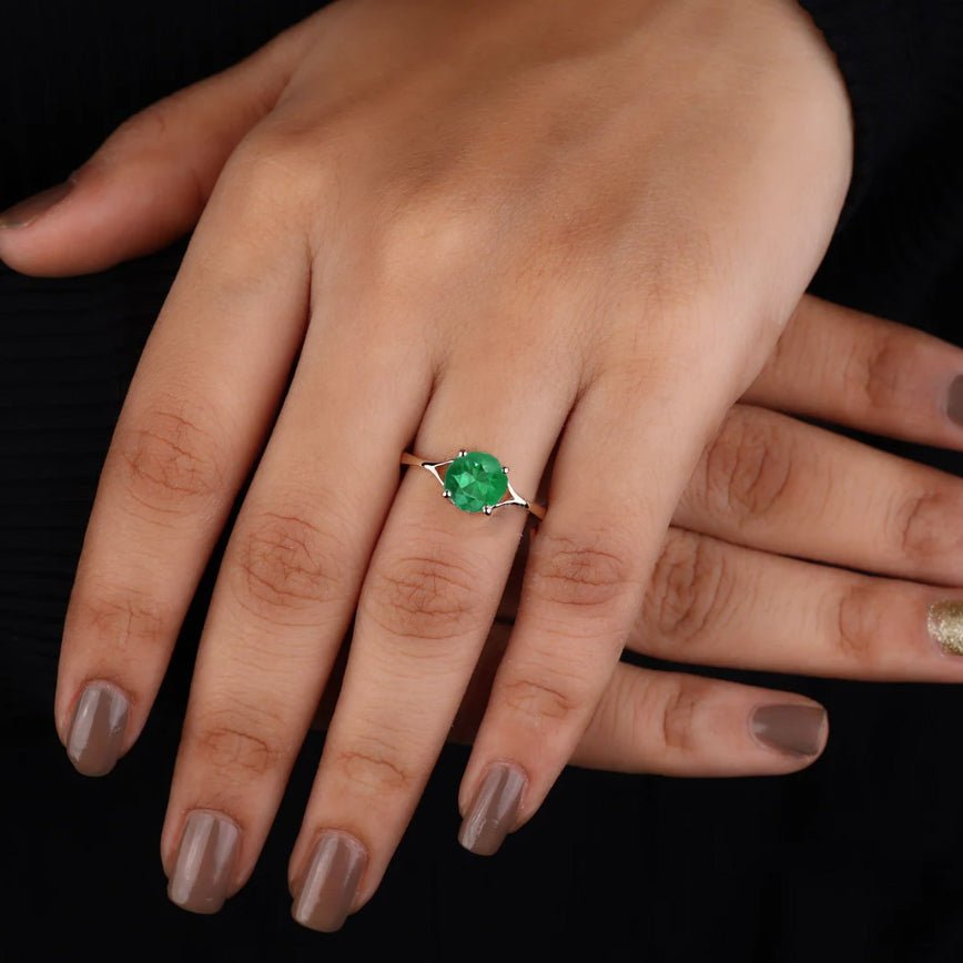 Emerald Round Faceted Gemstone Statement Ring - Goodstone Jewels