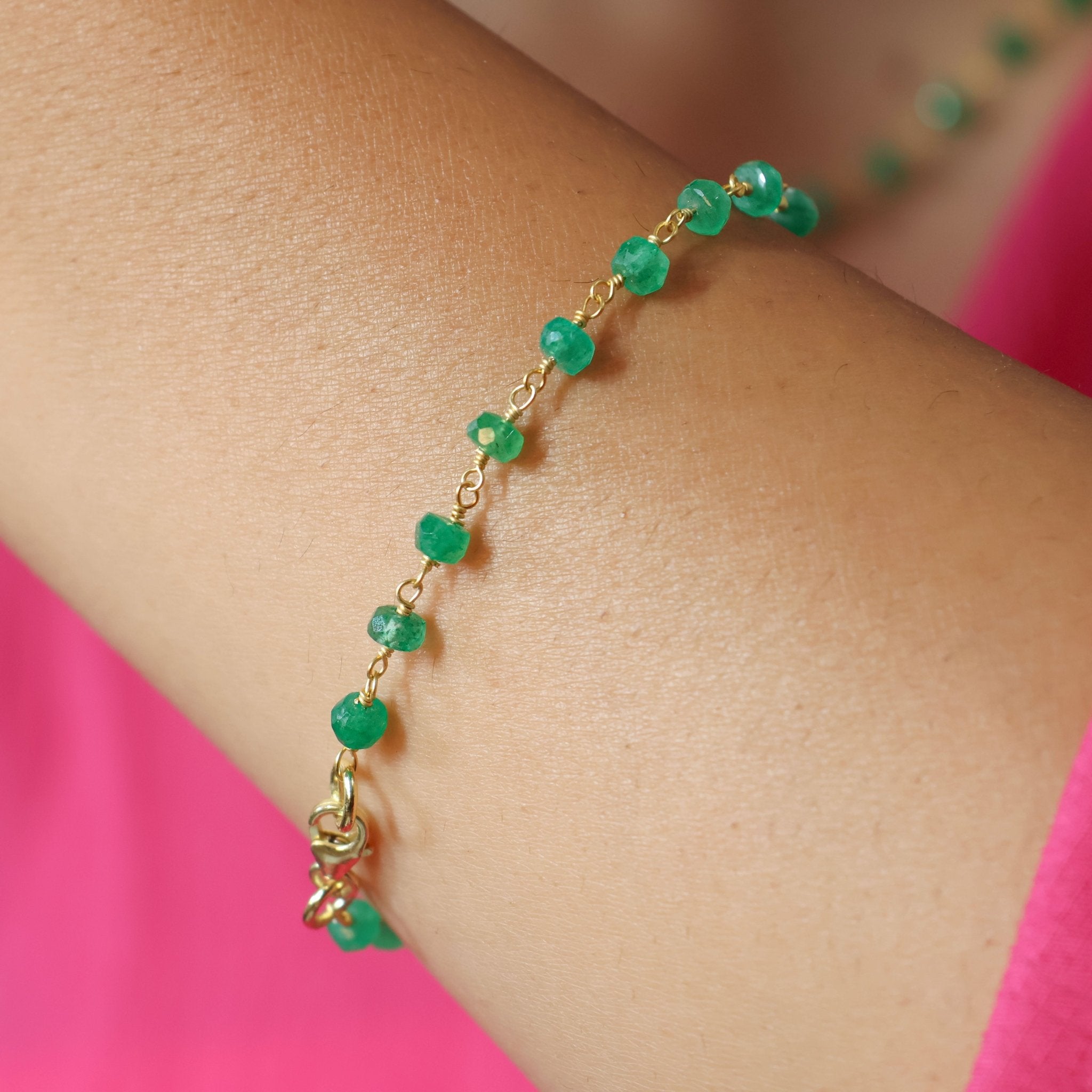 Emerald Smooth Beads Chain Bracelet Gift For Her - Goodstone Jewels