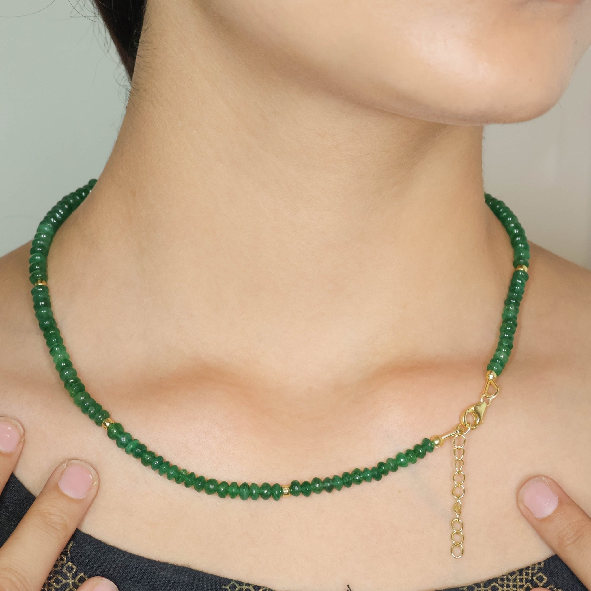 Emerald Smooth Beads Necklace Designer 16 + 2 Inch Gift For Her - Goodstone Jewels