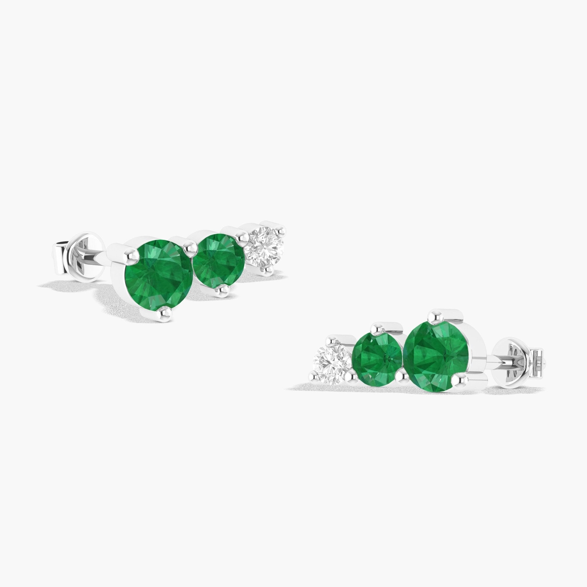Emerald Three Round Gemstone Stud Earring - Goodstone Jewels