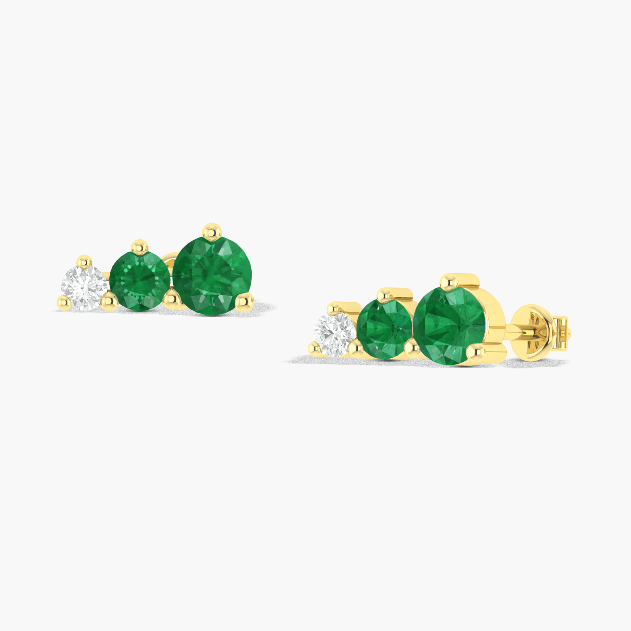 Emerald Three Round Gemstone Stud Earring - Goodstone Jewels