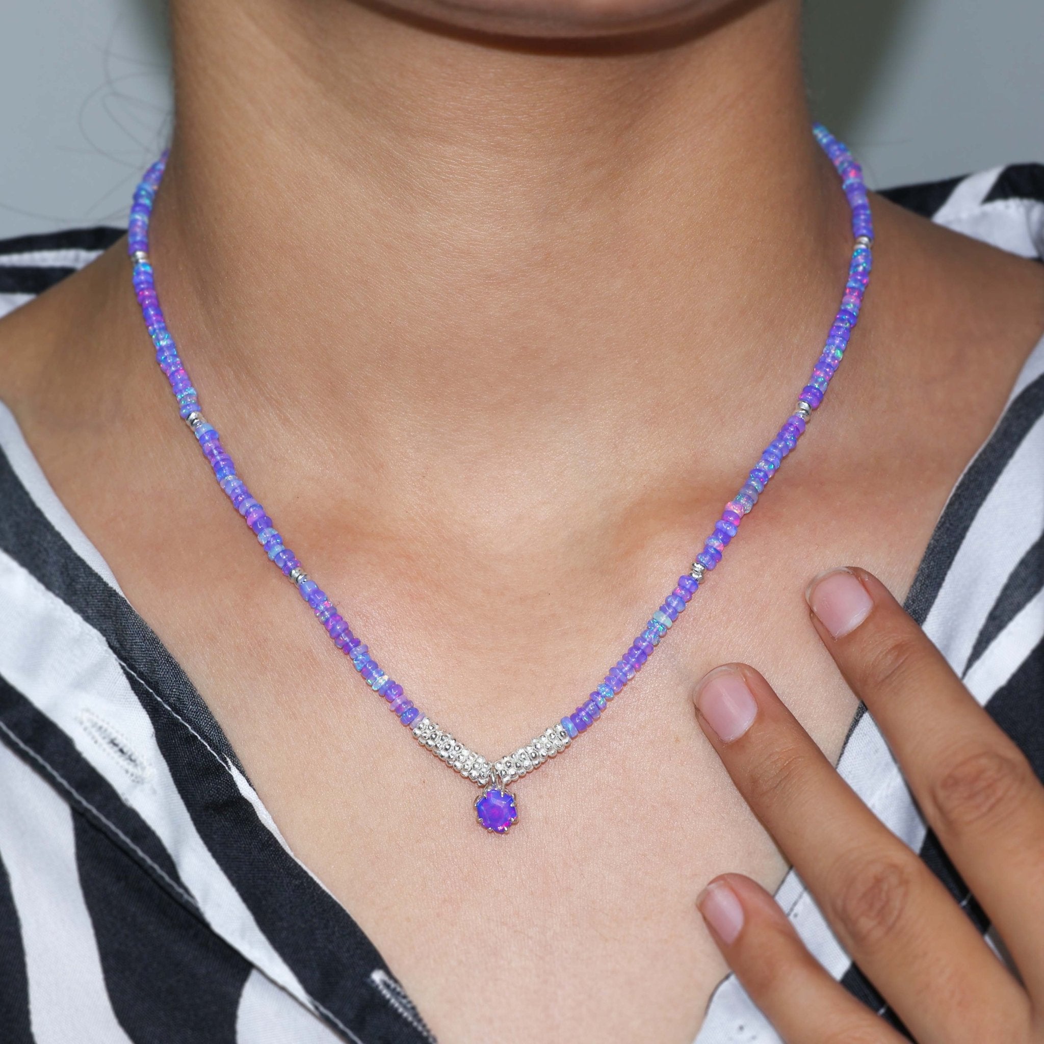 Enchanting Lavender Opal Beaded Necklace in 925 Sterling silver - Goodstone Jewels