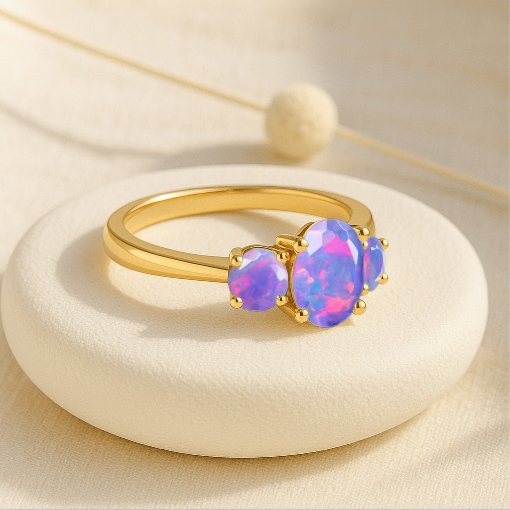 Engagement Wedding Three Stone Rings with Natural Lavender Opal - Goodstone Jewels
