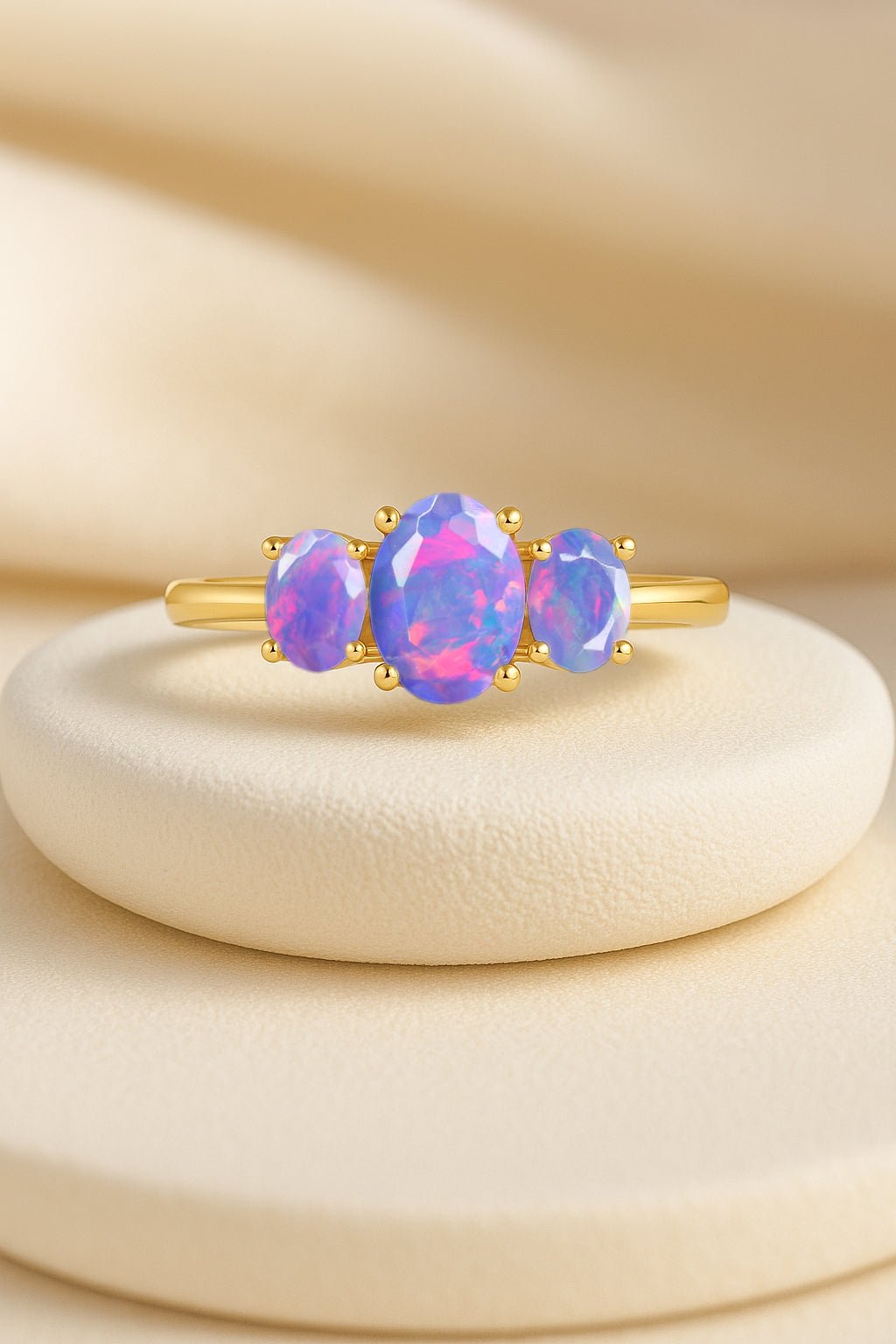 Engagement Wedding Three Stone Rings with Natural Lavender Opal - Goodstone Jewels