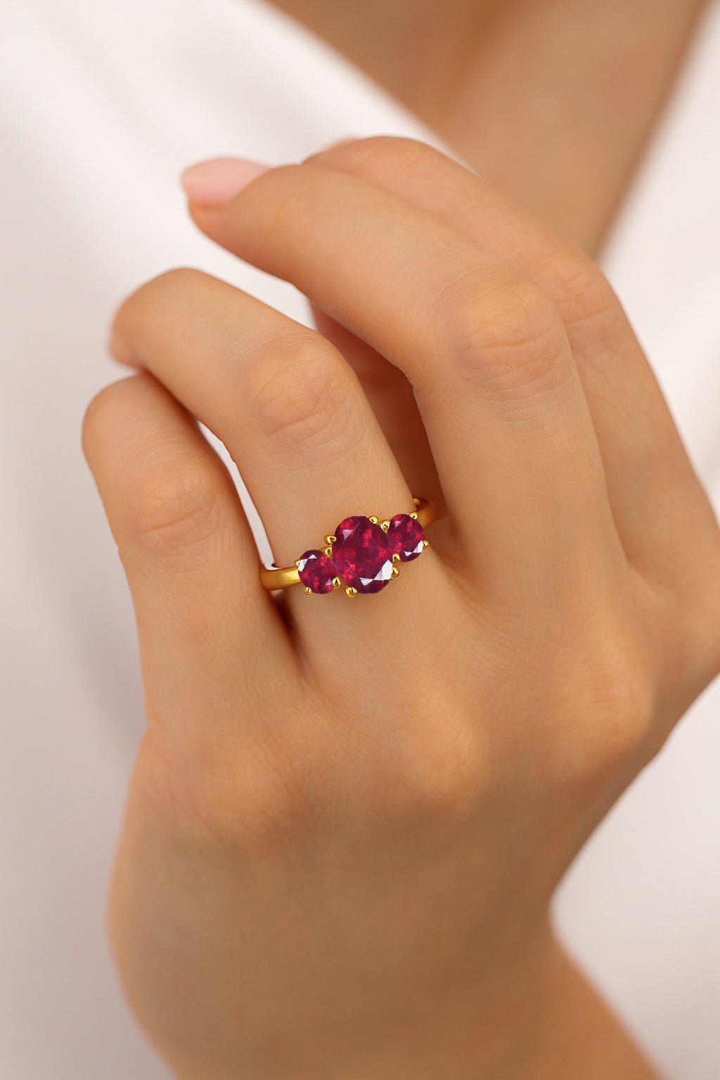 Engagement Wedding Three Stone Rings with Natural Ruby - Goodstone Jewels