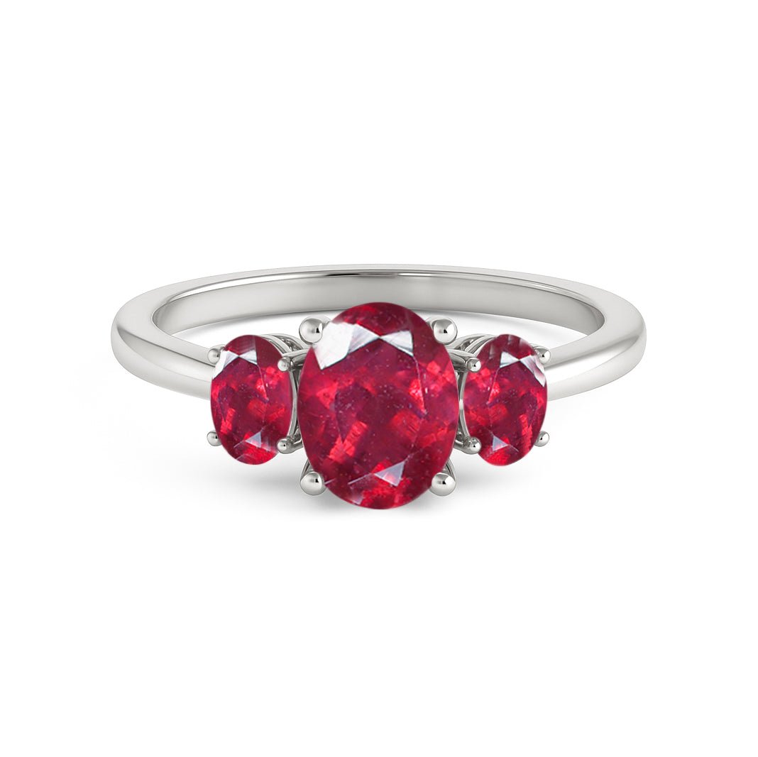 Engagement Wedding Three Stone Rings with Natural Ruby - Goodstone Jewels