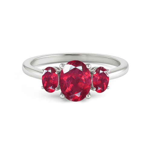 Ruby Three Stone Engagement Ring in Sterling Silver