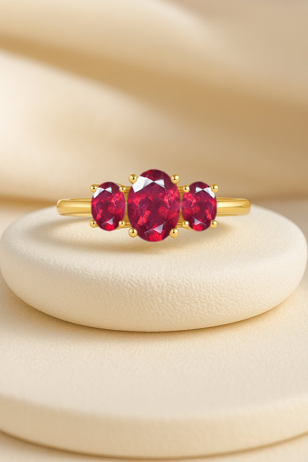 Engagement Wedding Three Stone Rings with Natural Ruby - Goodstone Jewels