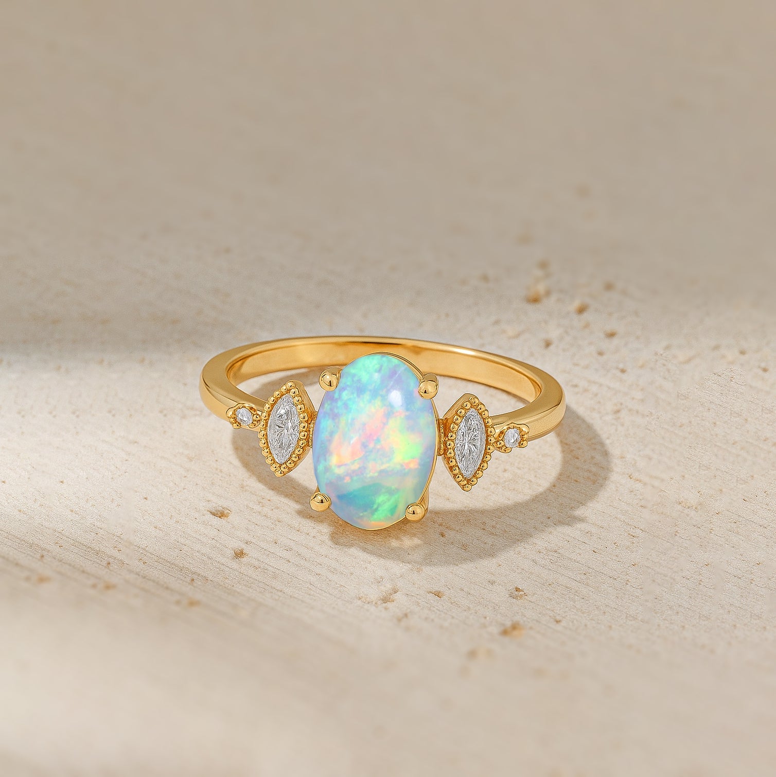 Ethiopian White Opal Gemstone Statement Ring for Her - Goodstone Jewels