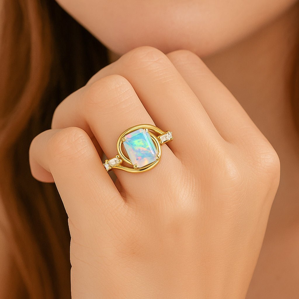 Ethiopian White Opal Gemstone Statement Ring for Women - Goodstone Jewels