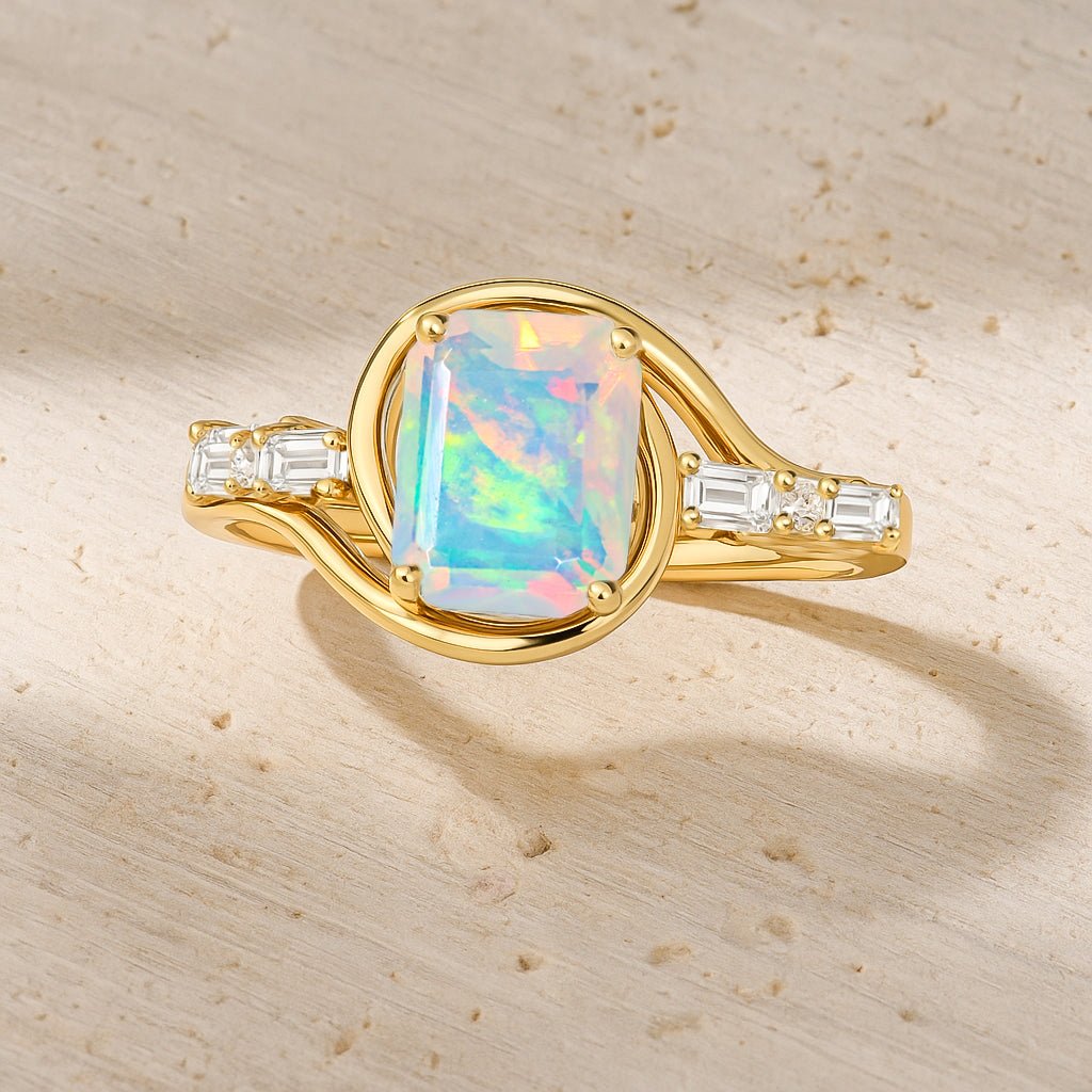 Ethiopian White Opal Gemstone Statement Ring for Women - Goodstone Jewels