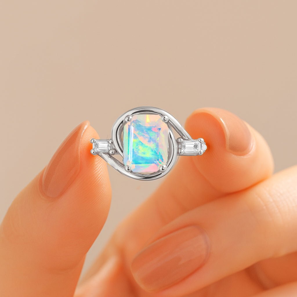 Ethiopian White Opal Gemstone Statement Ring for Women - Goodstone Jewels