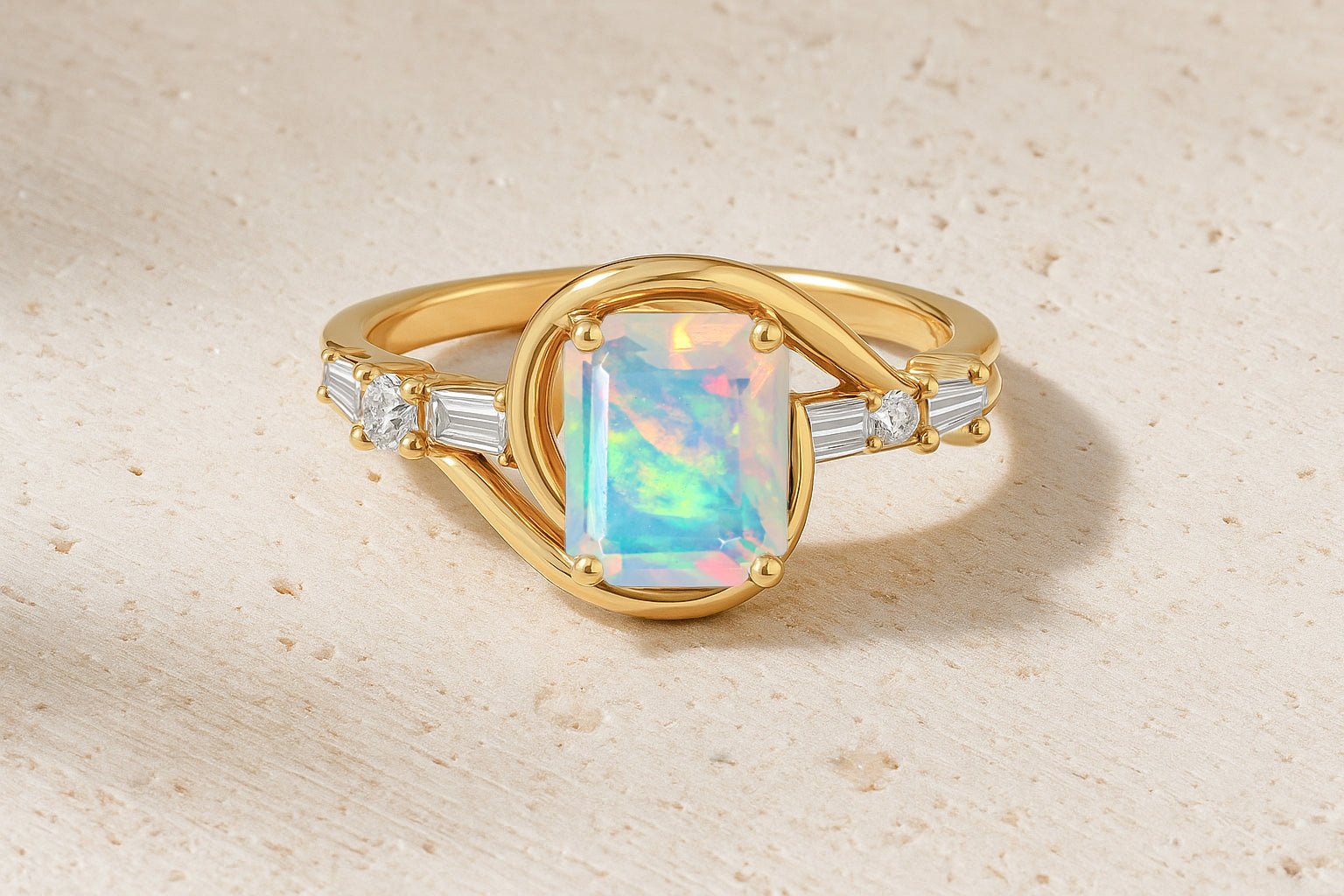 Ethiopian White Opal Gemstone Statement Ring for Women - Goodstone Jewels