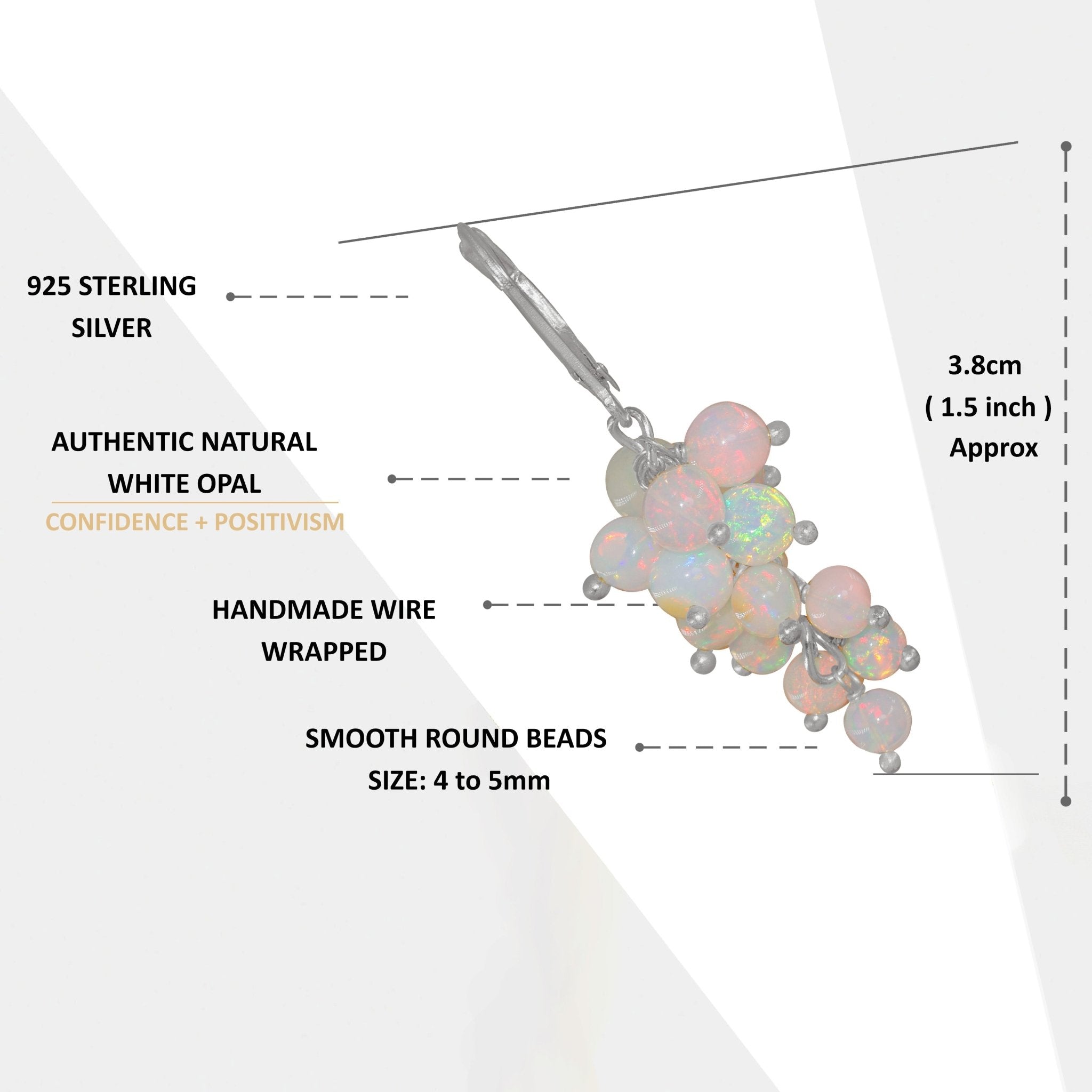 Ethiopian White Opal Round Beads Cluster Earrings for Her - Goodstone Jewels