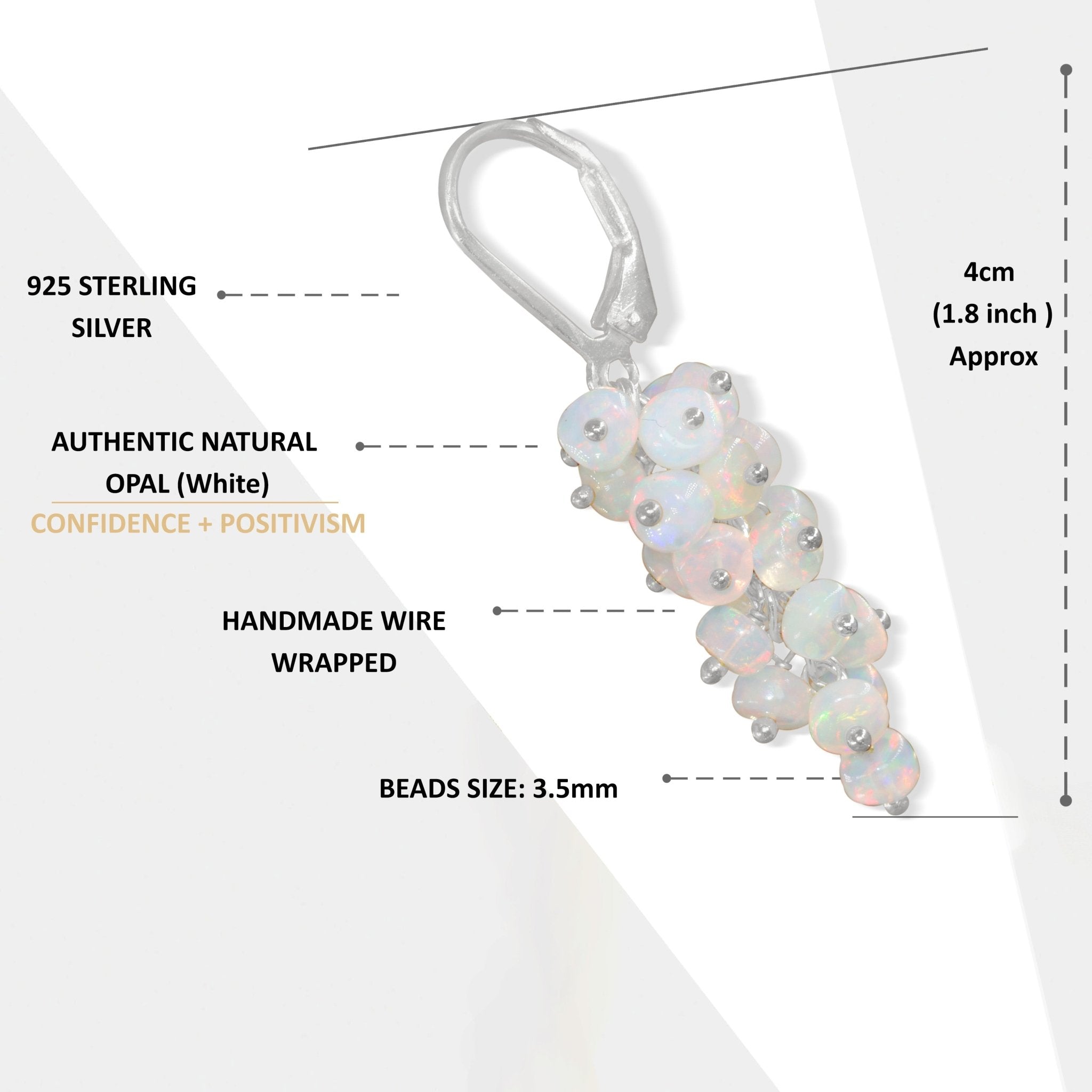 Ethiopian White Opal Smooth Beads Cluster Earrings for Her - Goodstone Jewels