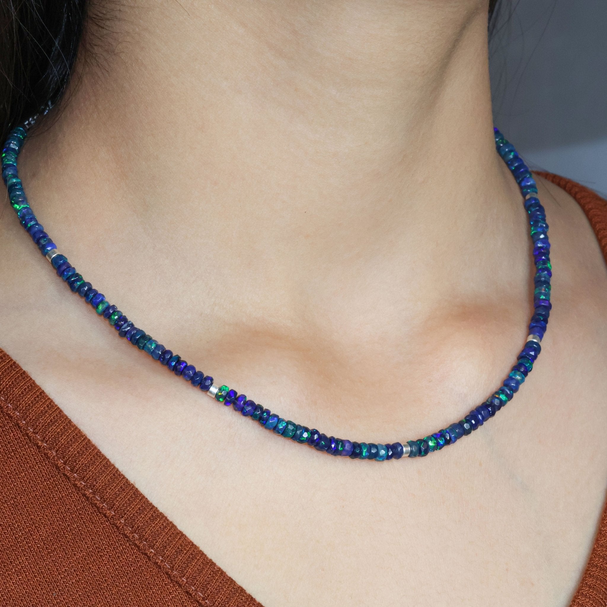 Faceted Beads Separator Natural Black Opal Beaded Necklace - Goodstone Jewels