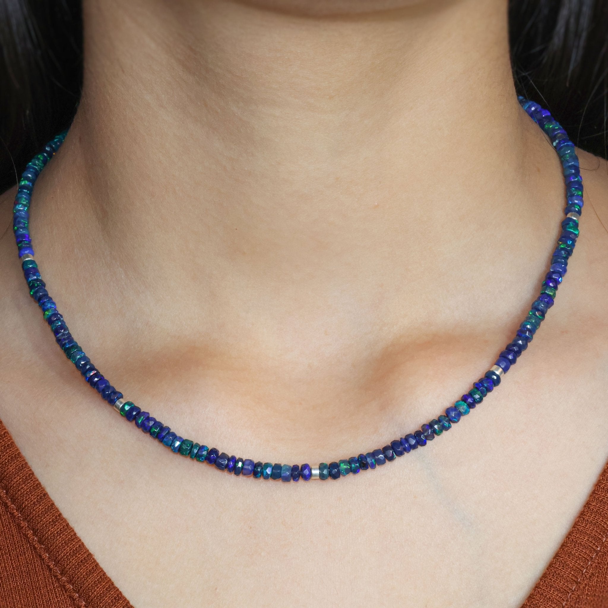 Faceted Beads Separator Natural Black Opal Beaded Necklace - Goodstone Jewels