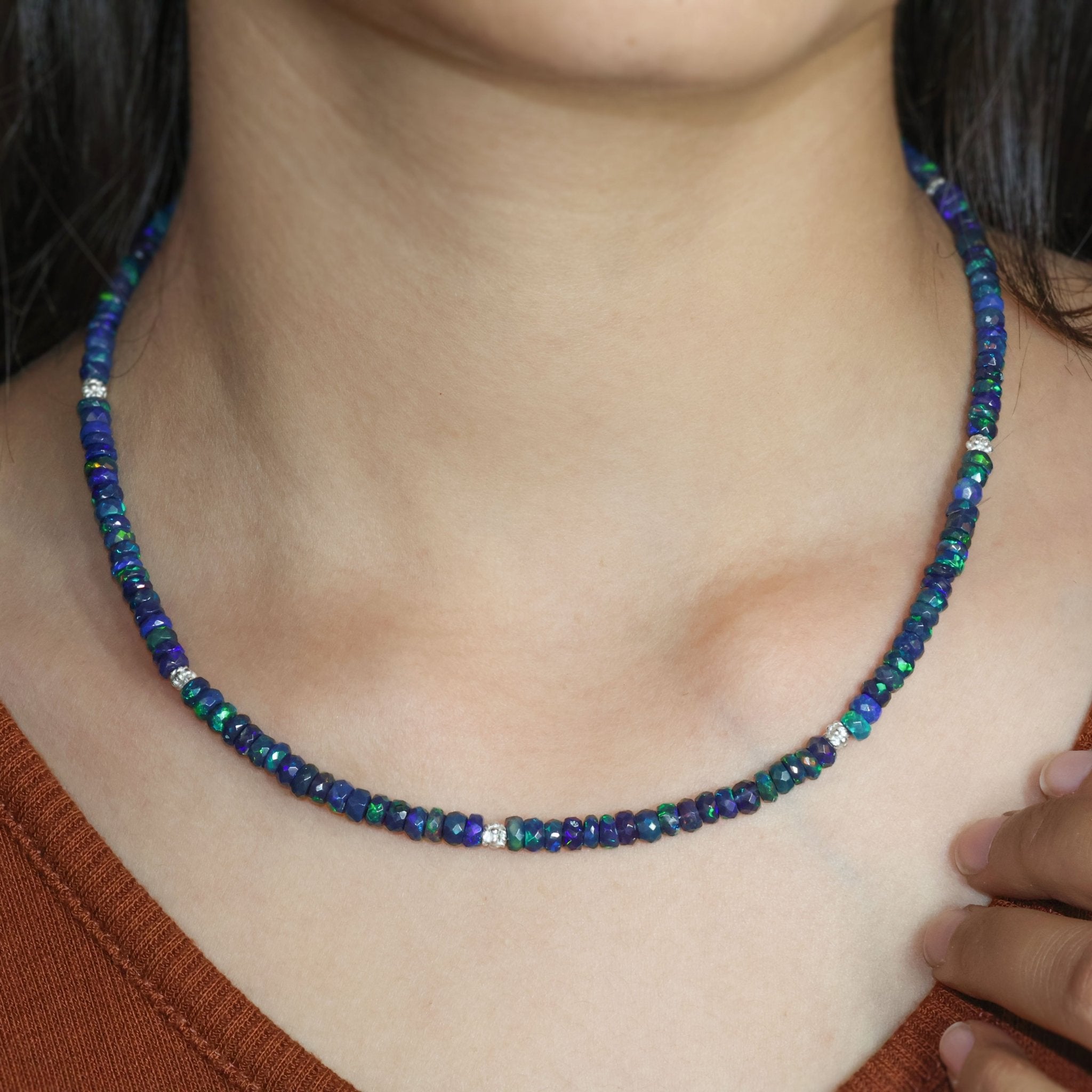 Faceted Natural Black Opal Separator Beaded Necklace for Women - Goodstone Jewels