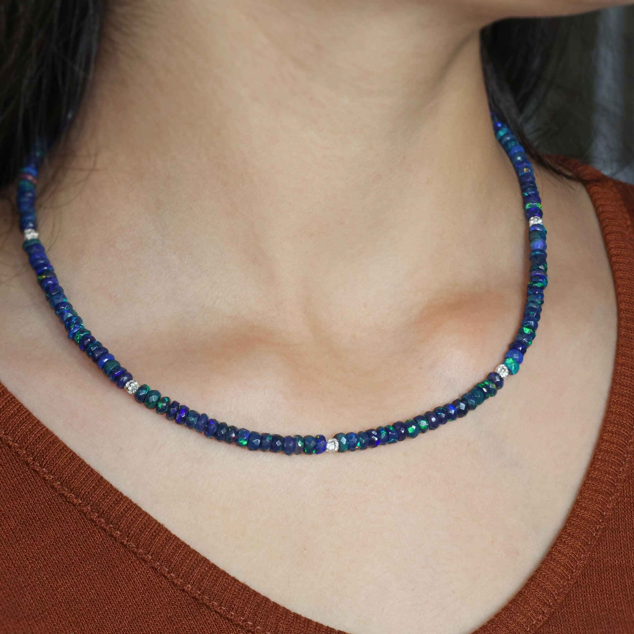Faceted Natural Black Opal Separator Beaded Necklace for Women - Goodstone Jewels