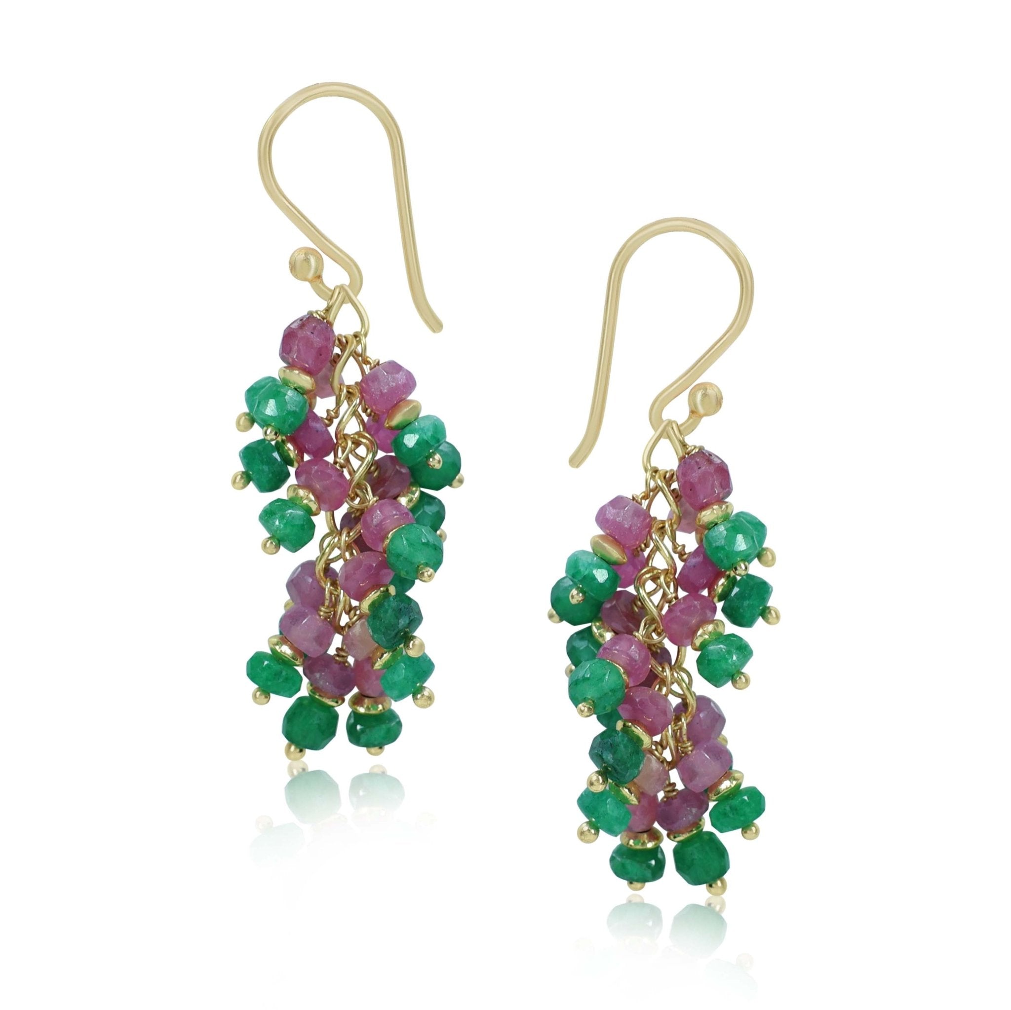 Faceted Natural Emerald Ruby French Hook Beaded Cluster Earrings - Goodstone Jewels