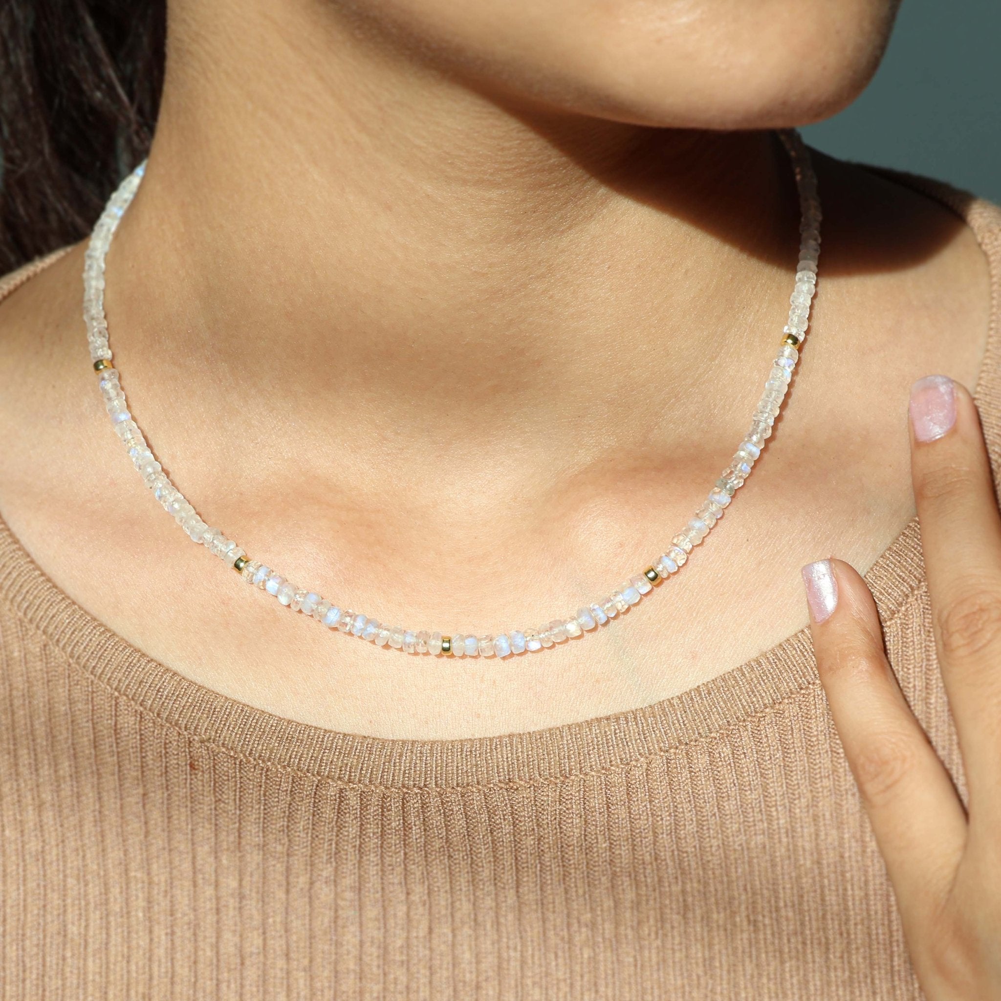 Faceted Separator Beaded Necklace Natural Moonstone - Goodstone Jewels