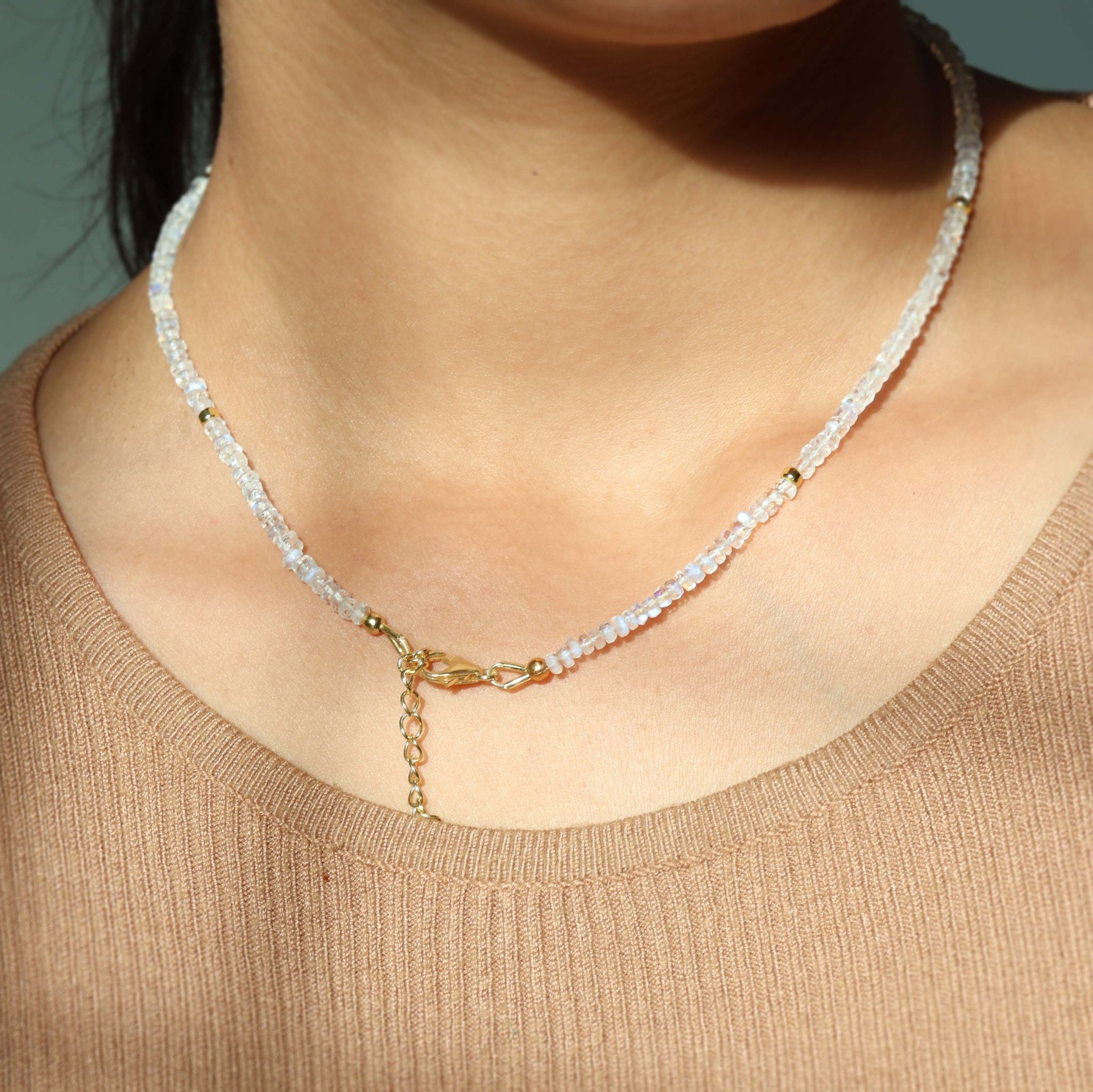 Faceted Separator Beaded Necklace Natural Moonstone - Goodstone Jewels