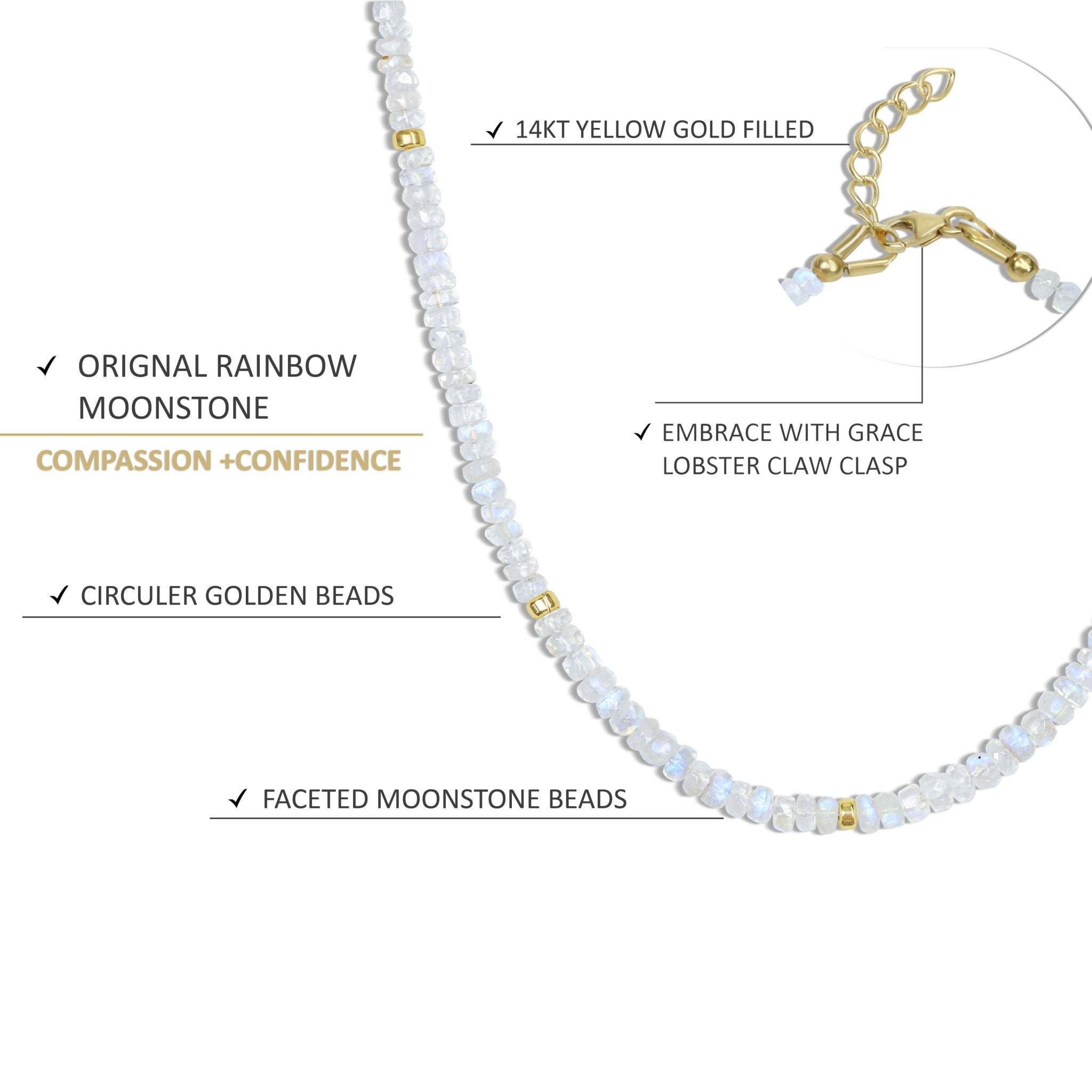 Faceted Separator Beaded Necklace Natural Moonstone - Goodstone Jewels