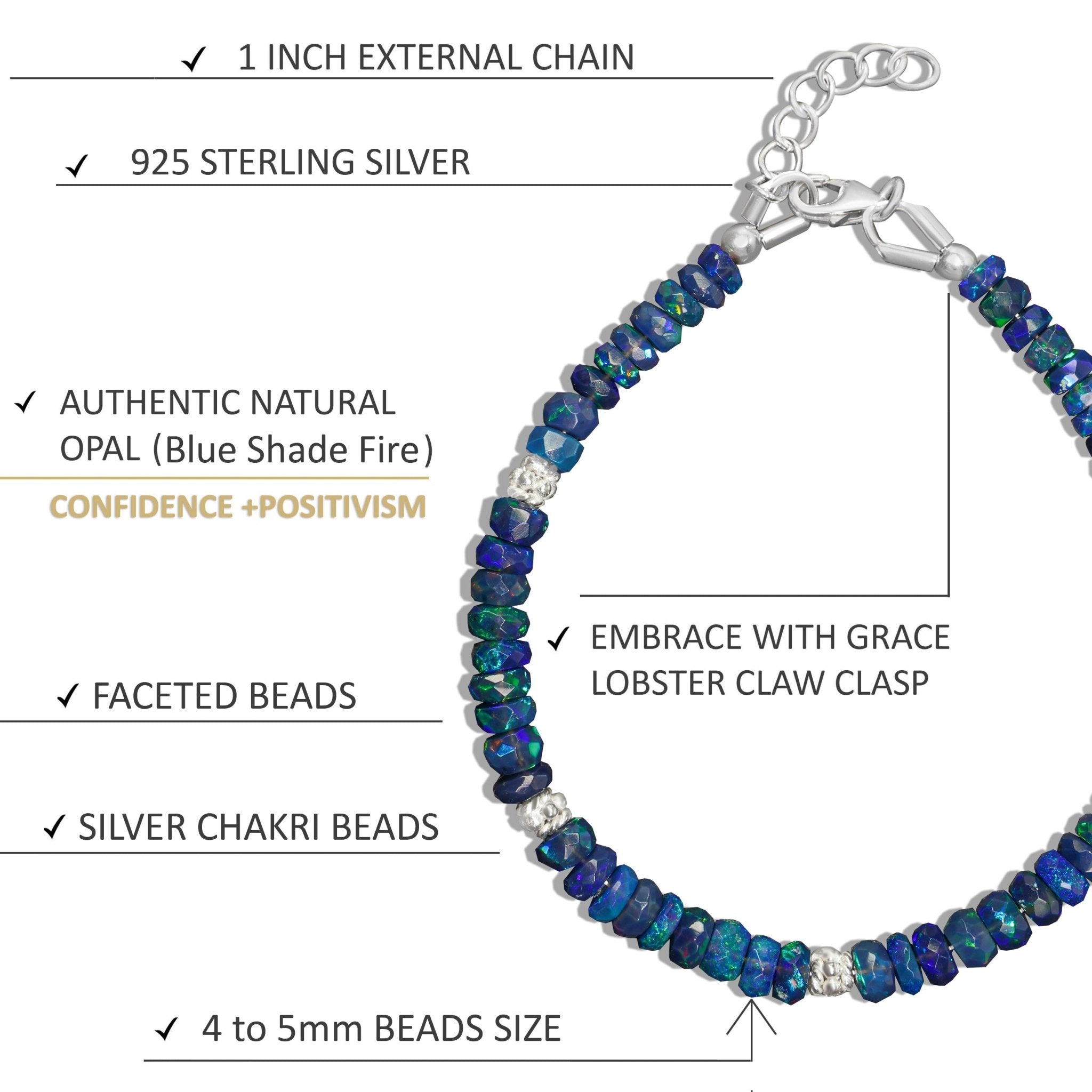 Faceted Separator Natural Black Opal Beaded Bracelet - Goodstone Jewels
