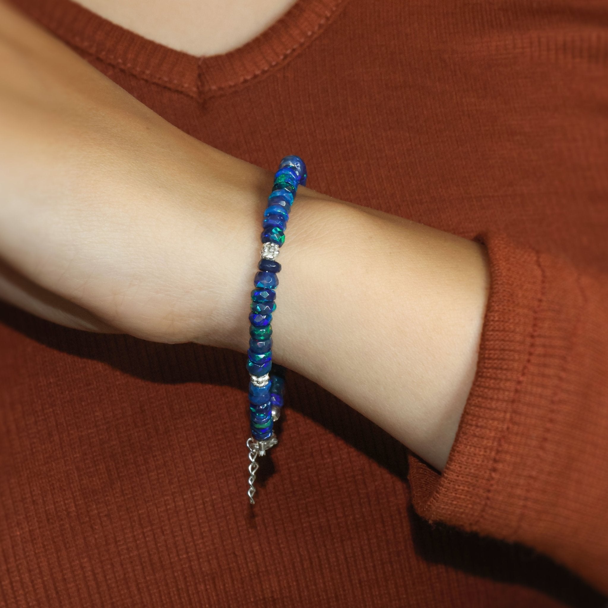 Faceted Separator Natural Black Opal Beaded Bracelet - Goodstone Jewels