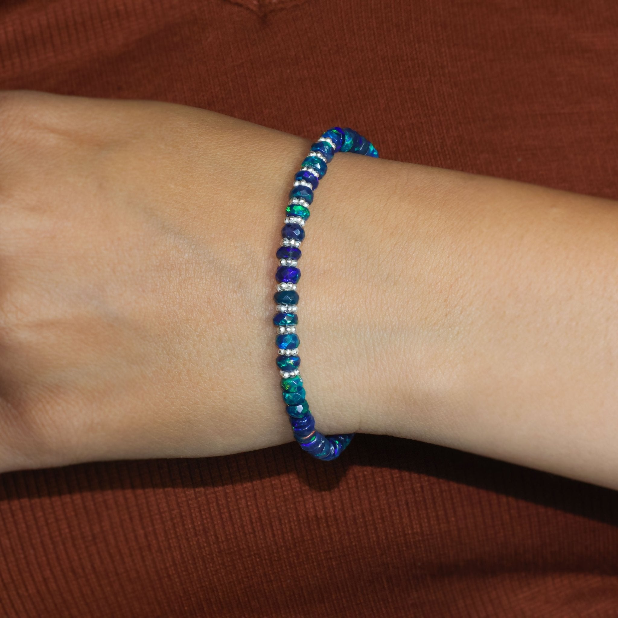 Faceted Separator Natural Black Opal Beaded Handmade Bracelet - Goodstone Jewels