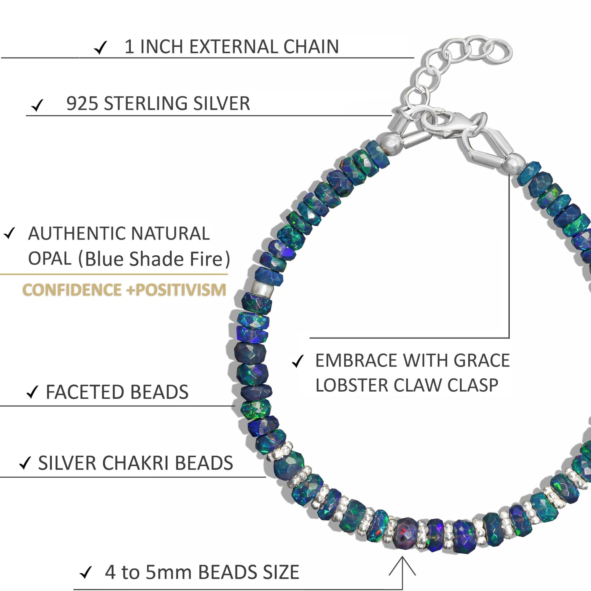 Faceted Separator Natural Black Opal Beaded Handmade Bracelet - Goodstone Jewels