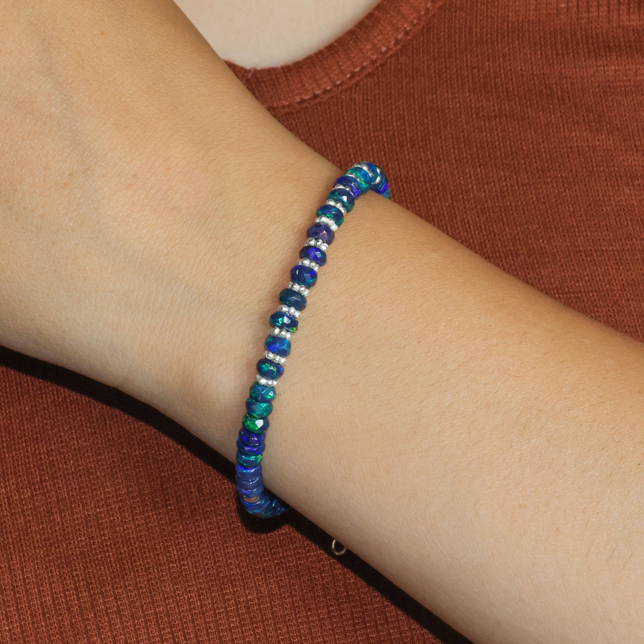 Faceted Separator Natural Black Opal Beaded Handmade Bracelet - Goodstone Jewels